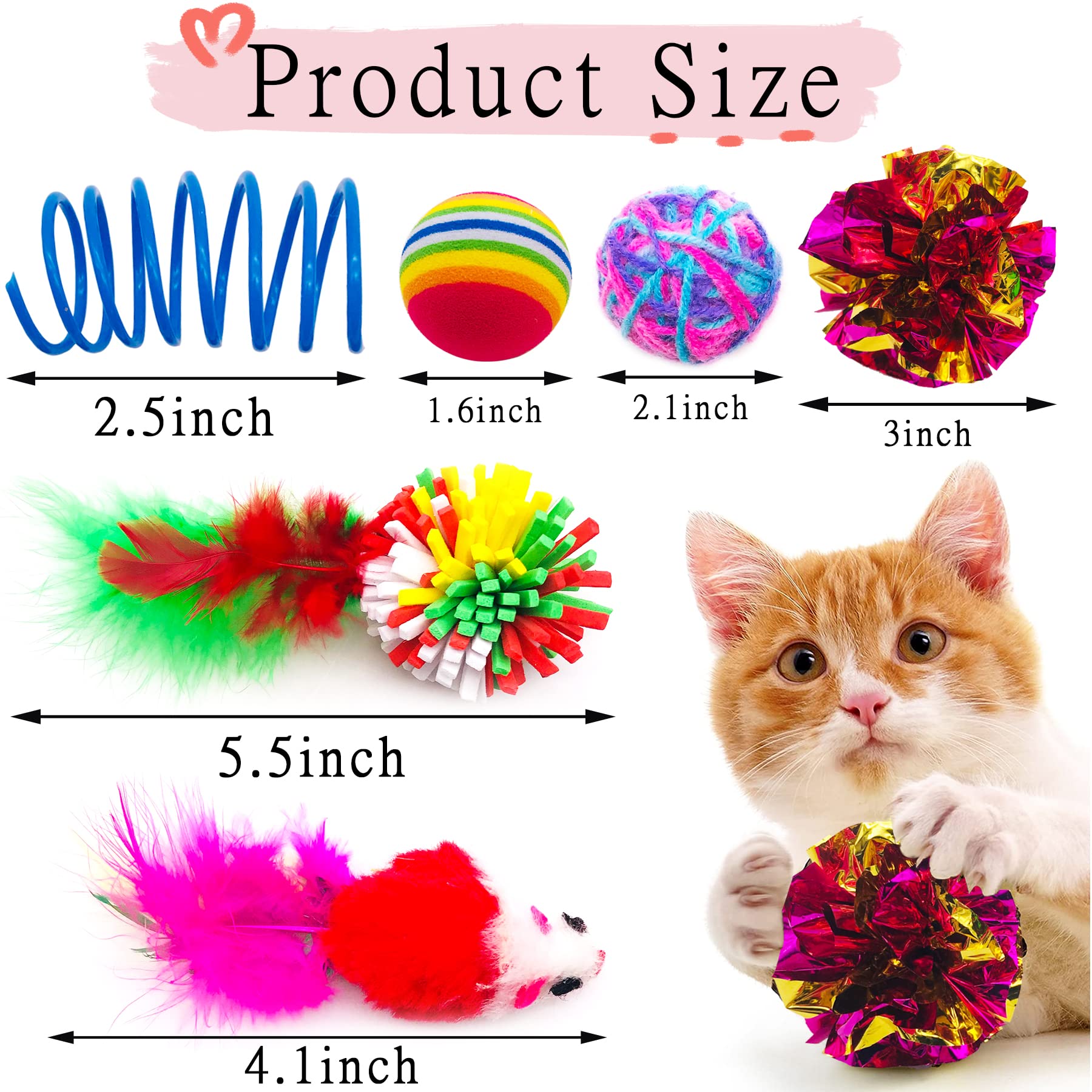 PET SHOW 20Pcs Cats Toys Interactive Kitten Ball Toys Assortments Variety Pack for Indoor Cats Mice Feather Sparkle Crinkle Ball