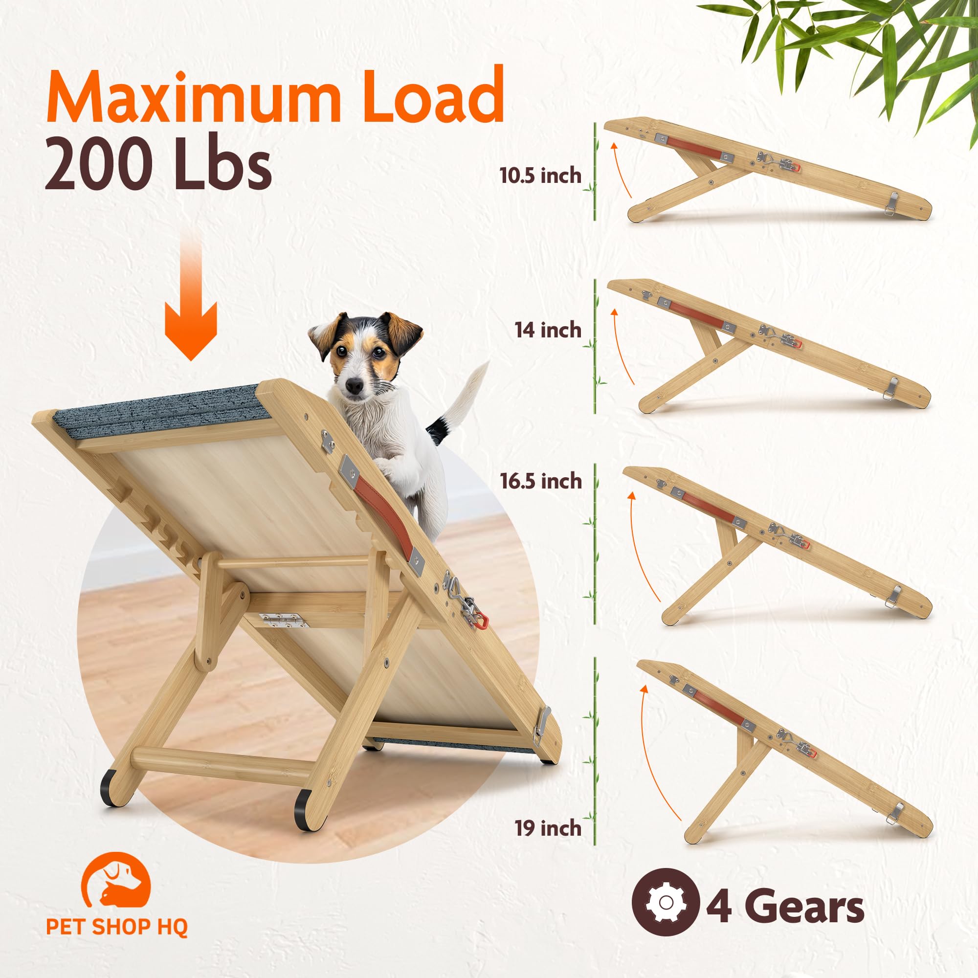 Dog Ramp For Bed - 34    Length Foldable Ramp For Small Dogs To Get On Beds, Couch, Or Sofa - Portable Wooden Design With 4 Adju