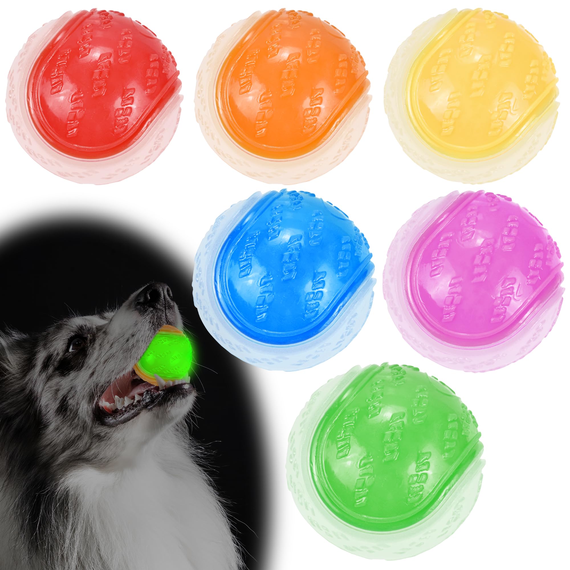 Lechong Glow Dog Ball, 2.5    Squeaky Dog Toy Ball, Dog Rubber Ball Toys For Small And Medium Dogs, Durable Dog Fetch Toys Puppy