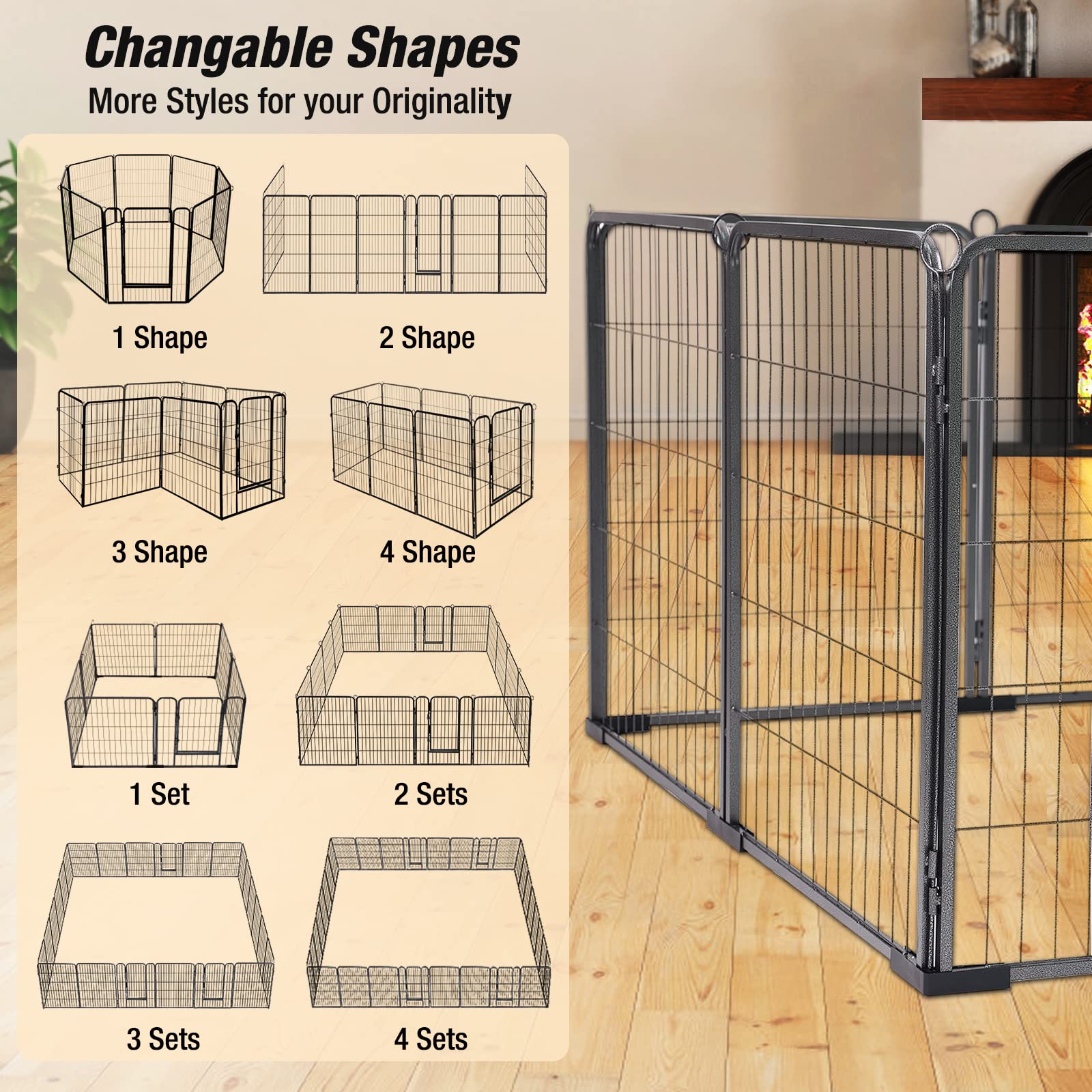 Dog Playpen Indoor & Outdoor Foldable Metal Pet Exercise Fence Pen With Door Gate,Dog Kennels For Small/Medium/Puppy Dogs,Rabbit