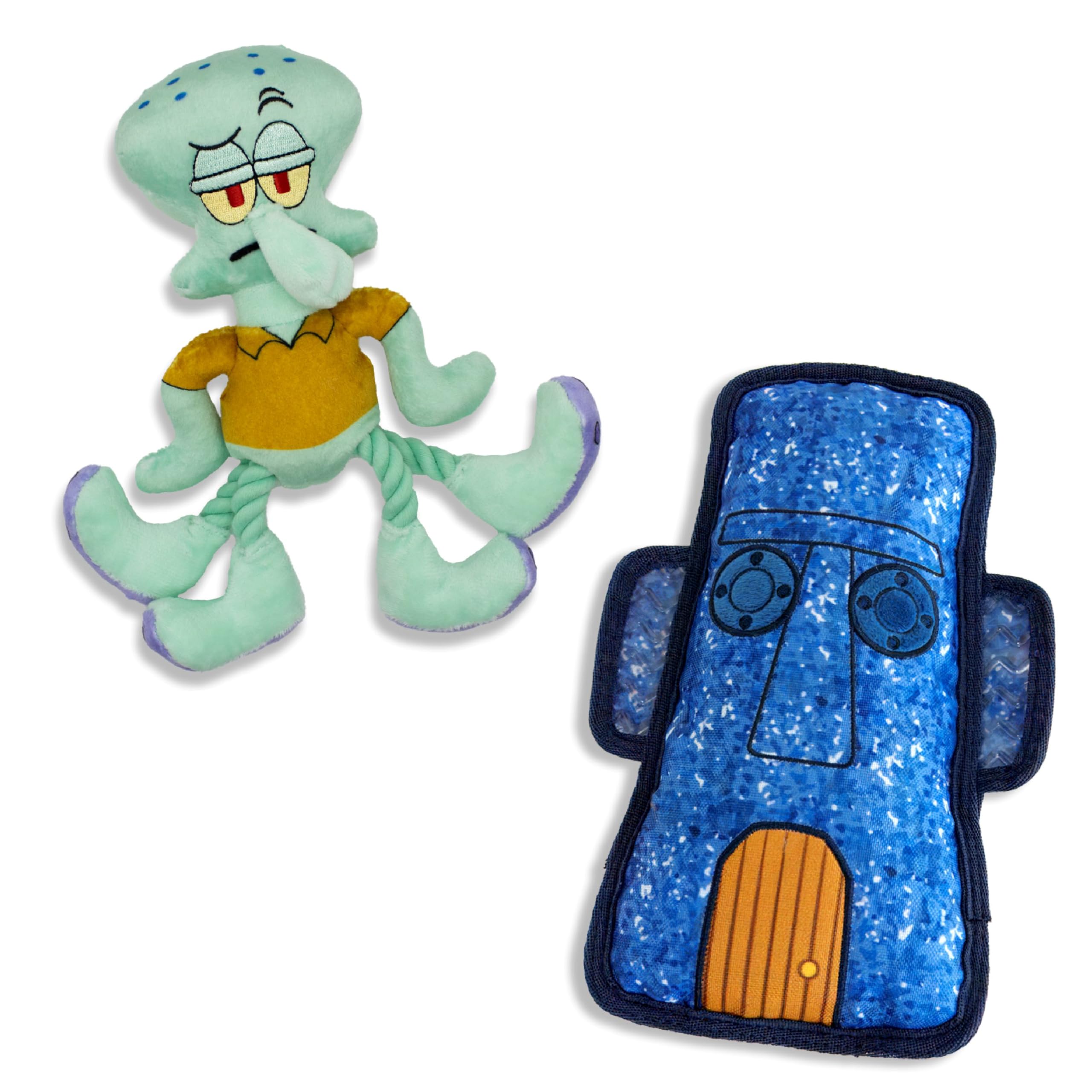 Design Lab, Inc. Spongebob Squarepants Official Merchandise | Squeaky Plush Dog Toys | 2-Pack Squidward & Tiki Dog Toys With Squ
