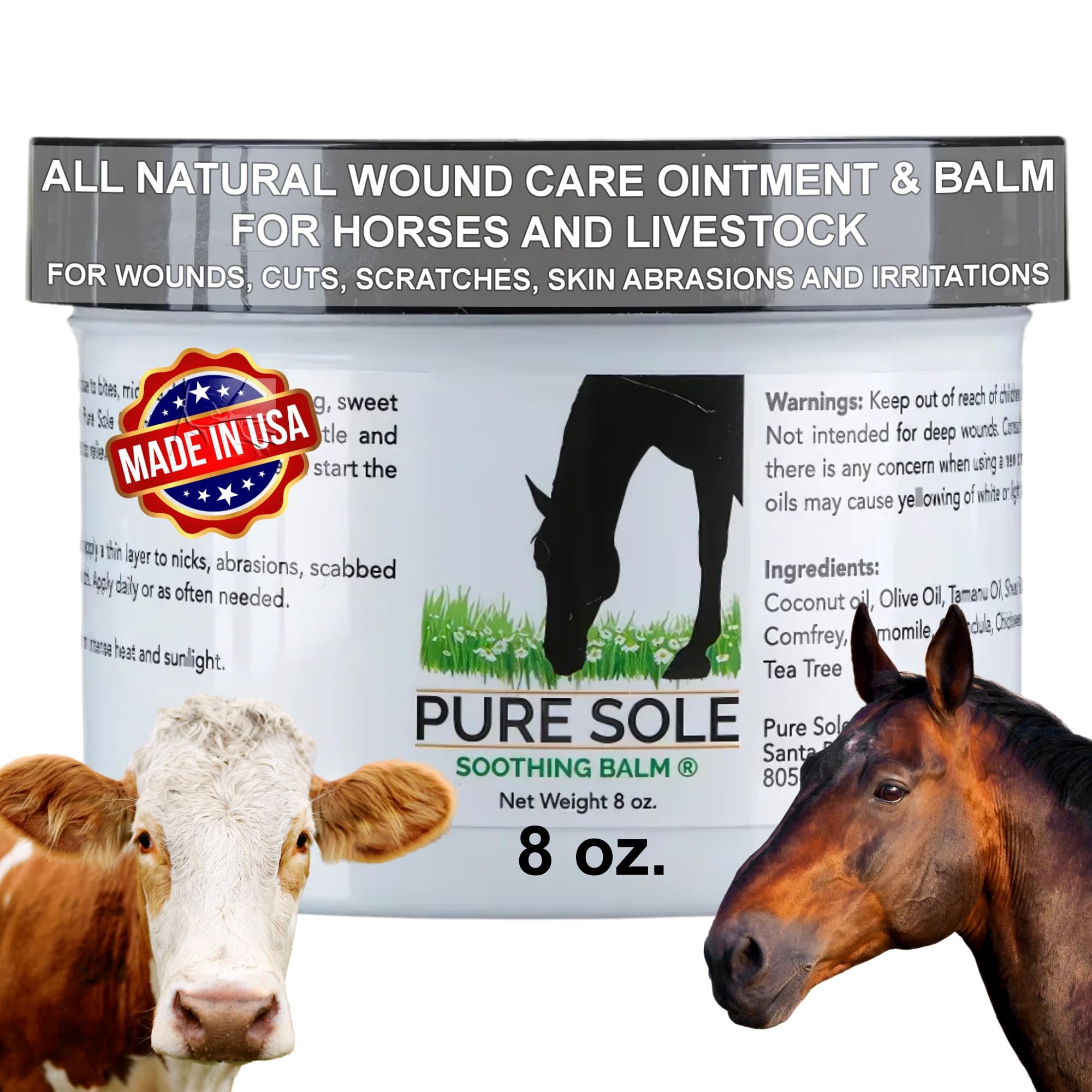 Pure Sole Horse Wound Care Ointment Soothing Balm for Horses | Healing Ointment to Help Relieve Midline Dermatitis and Skin Irri
