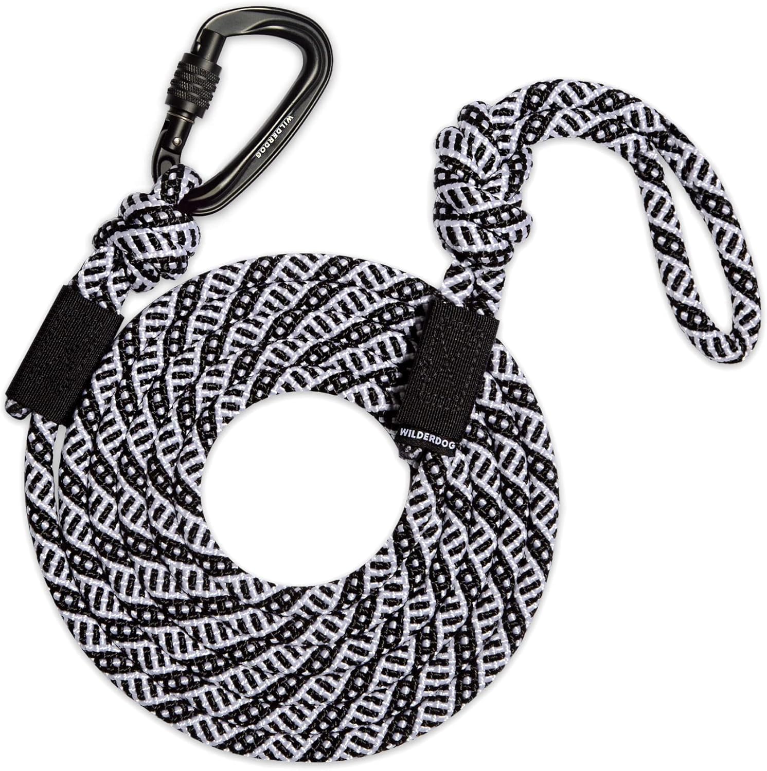 Wilderdog Carabiner Climbing Rope Dog Leash For Medium & Large Dogs - 10Ft - Black & White