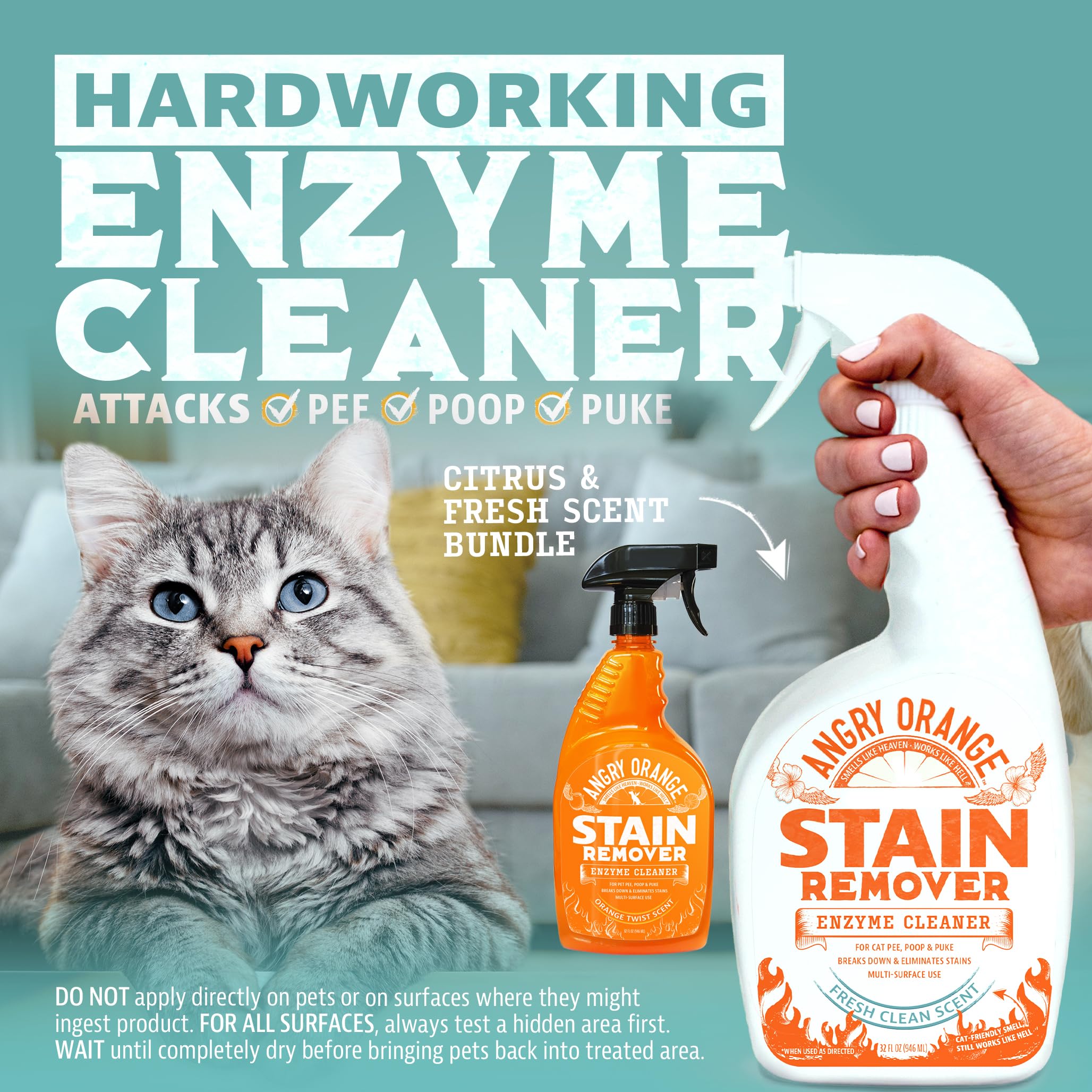 Angry Orange Pet Stain Remover For Dog Urine And Stains - Enzyme Cleaner - Citrus + Fresh Sent - Value 2 Pack