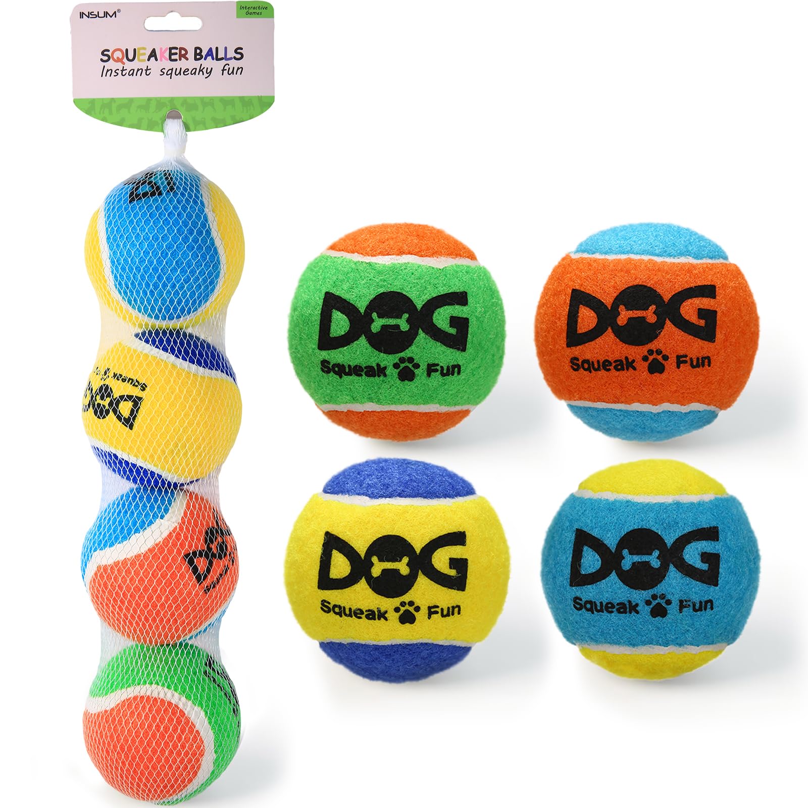 Insum Squeaky Balls For Dogs, Squeaky Dog Toys Balls For Fetch, Funny Puppy Chew Toys, Built-In Squeaker, Idea For Doggie Birthd