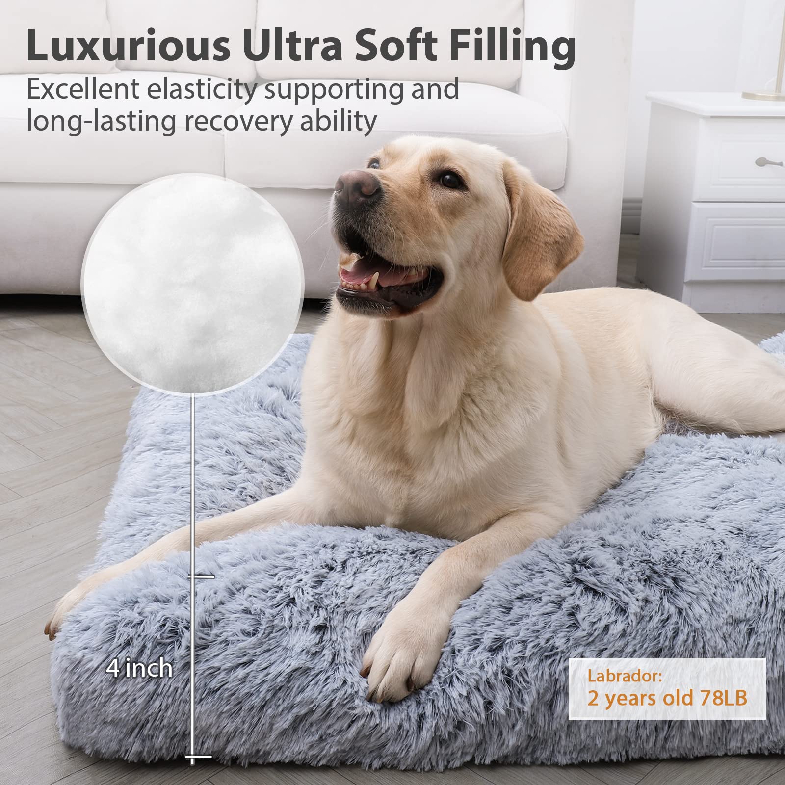 Champets Washable Extra Large Dog Bed With Removable Cover, Super Soft Waterproof Dog Crate Bed With Non-Slip Bottom, Fluffy Pet