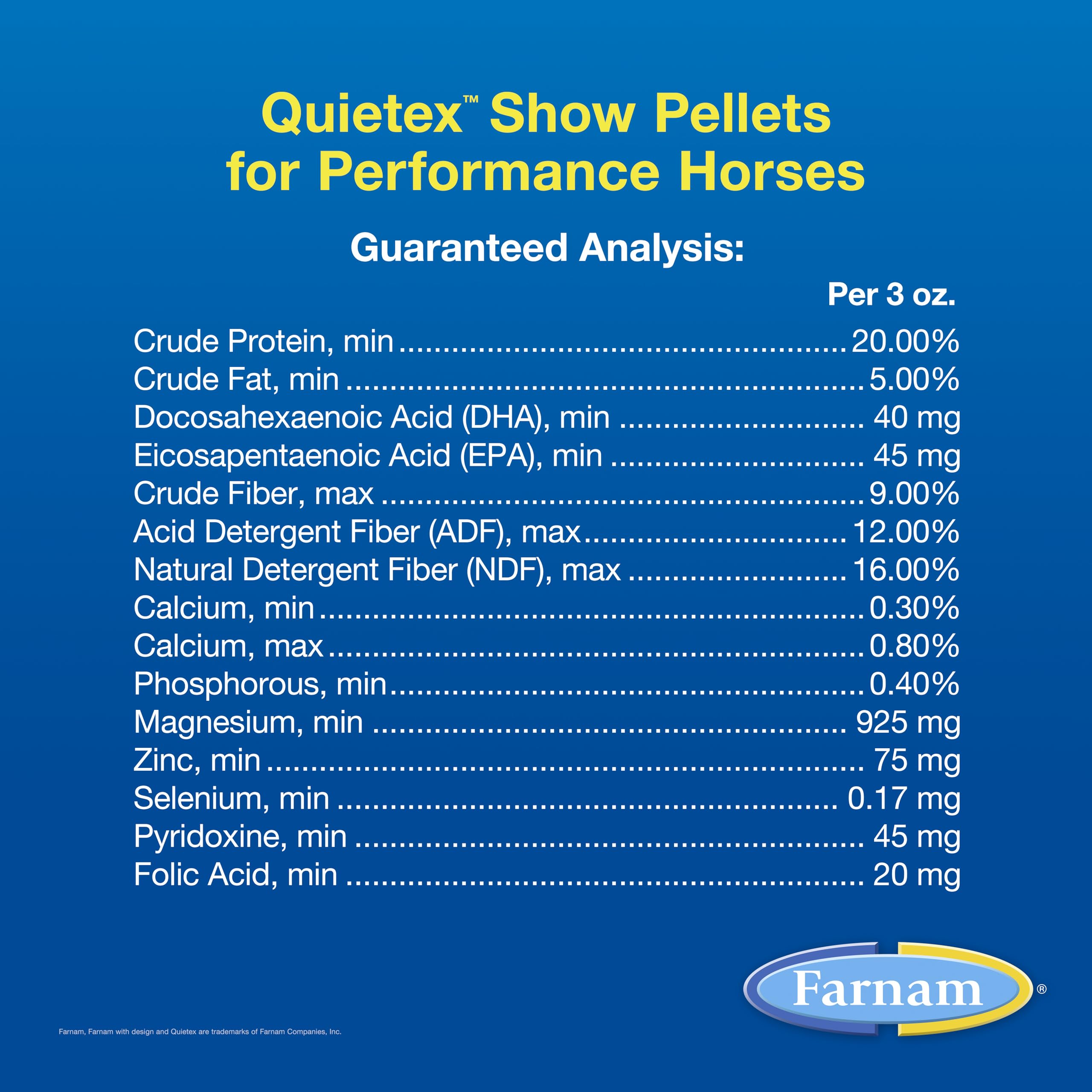 Farnam Quietex Show Pellets, Helps Keep Horses Calm & Relaxed That Become Nervous in The Show Ring 3.75 lbs.