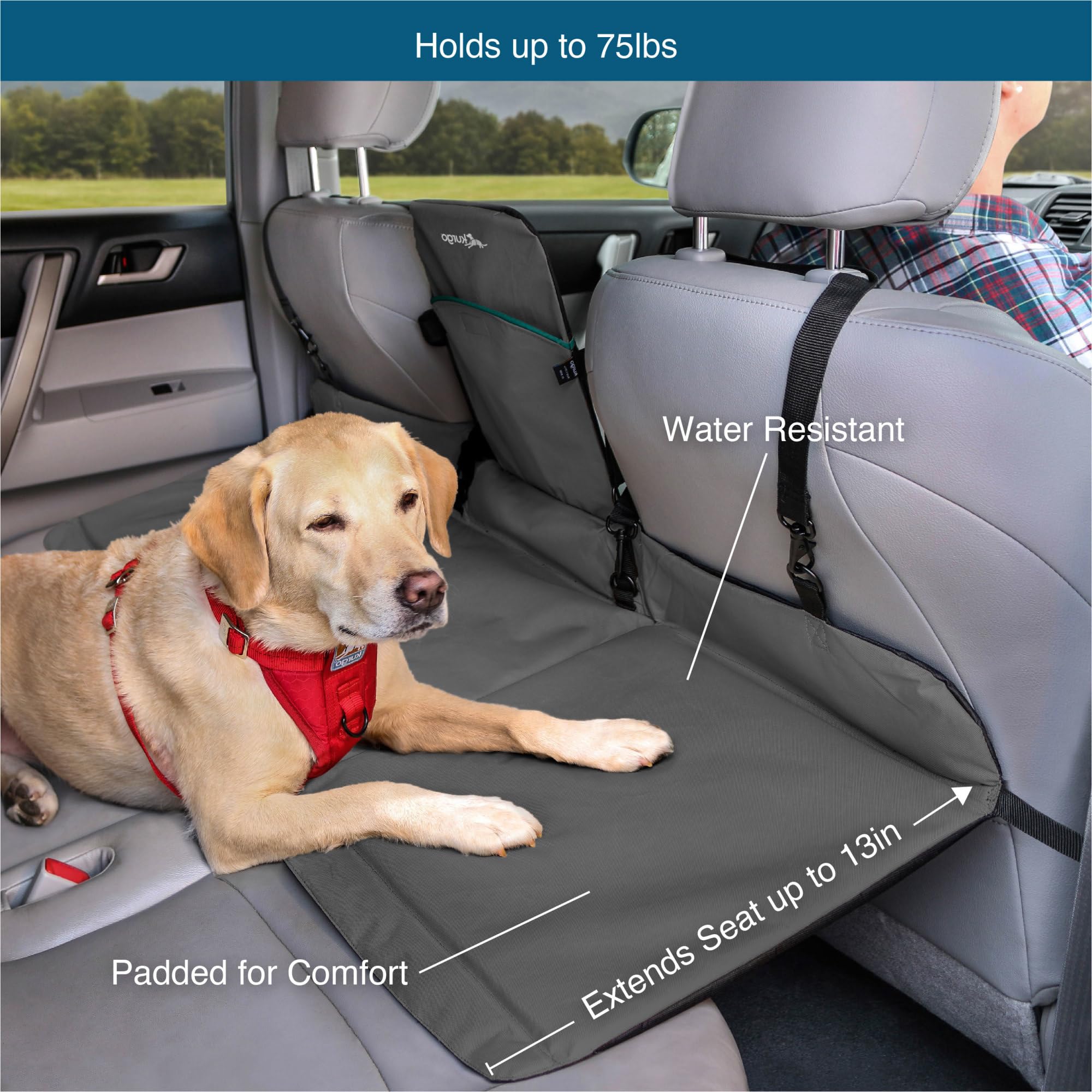 Kurgo Rover Backseat Bridge Dog Car Extender, Seat Bridge For Dogs, Padded Pet Car Barrier, Reversible, Water Resistant, Univers