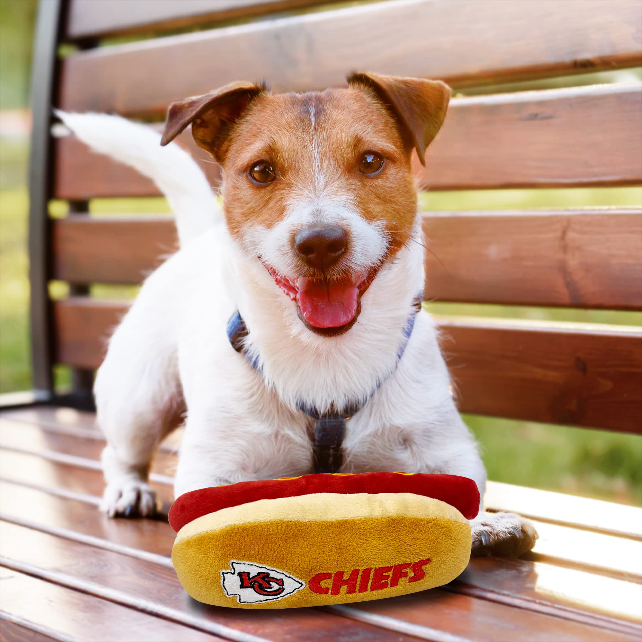 Pets First NFL Kansas City Chiefs HOT Dog Plush Dog & CAT Squeak Toy - Cutest HOT-Dog Snack Plush Toy for Dogs & Cats with Inner