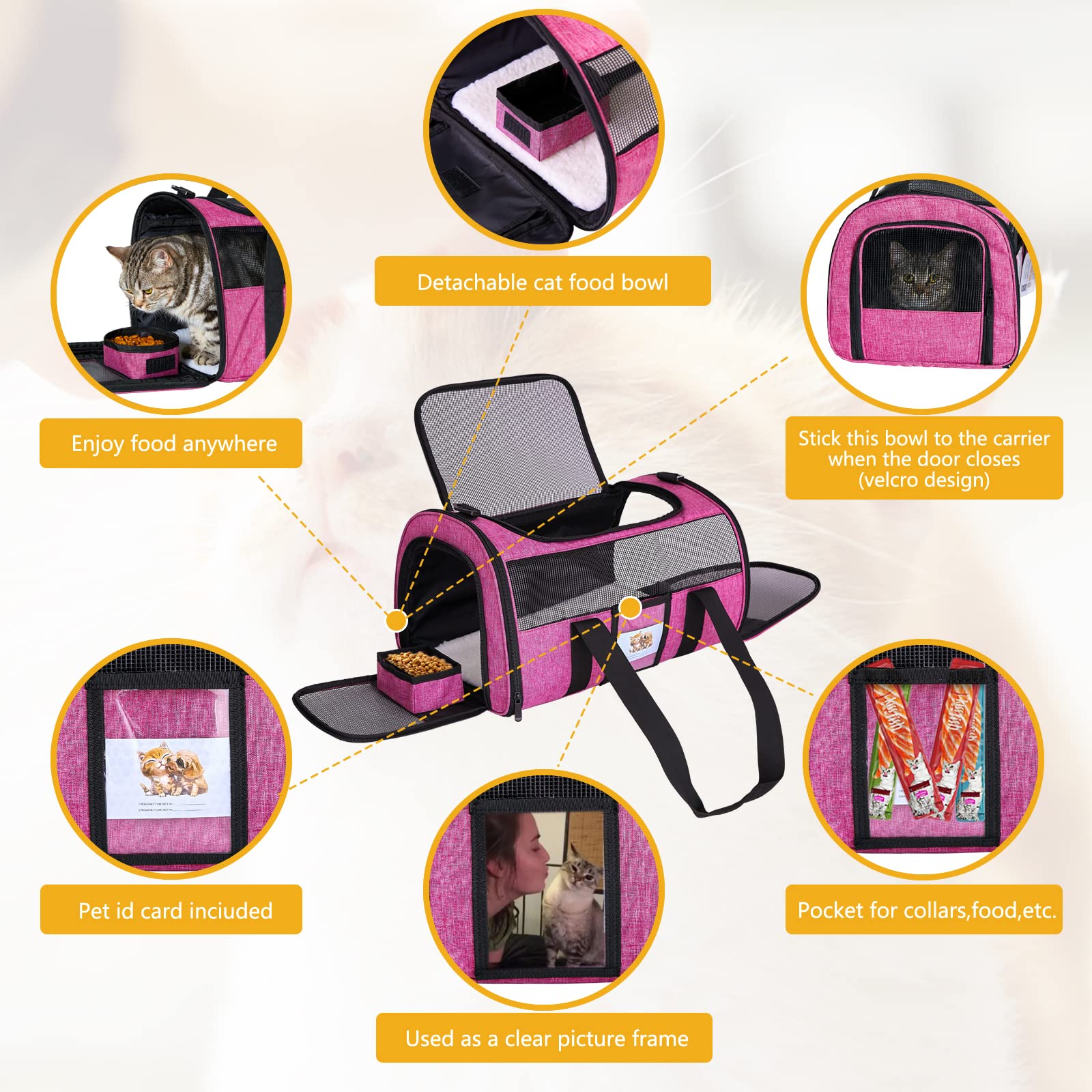 Seclato Pet Carrier - Airline Approved For Small Dogs, Cats, Kittens Under 15Lb - Collapsible Soft Sided Tsa Cat Travel Carrier In Red