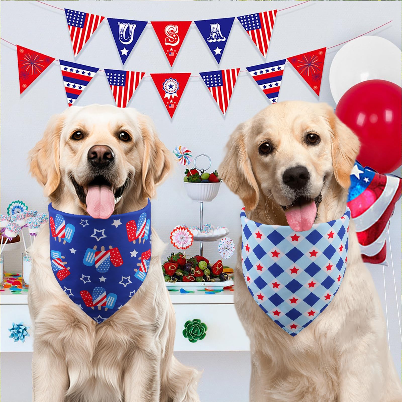 Ququle 4Th Of July Dog Bandanas Summer Xlarge 3Pcs, 6 Pattern American Flag Patriotic Scarf For Boy And Girl, Triangle Reversibl