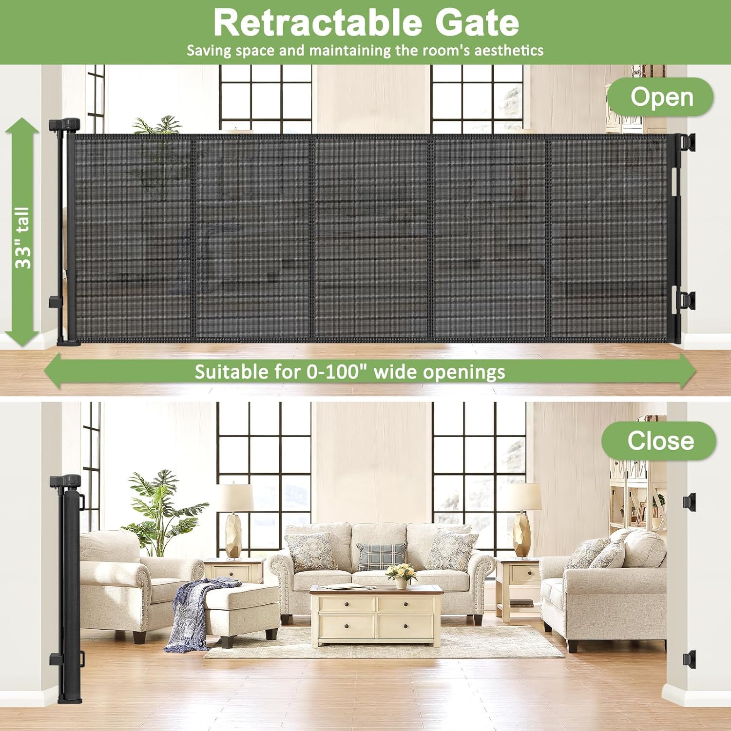 Reinforced 100 Inch Extra Wide Retractable Dog Gate for The House Extra Wide Retractable Baby Gates Extra Wide Retractable Pet G