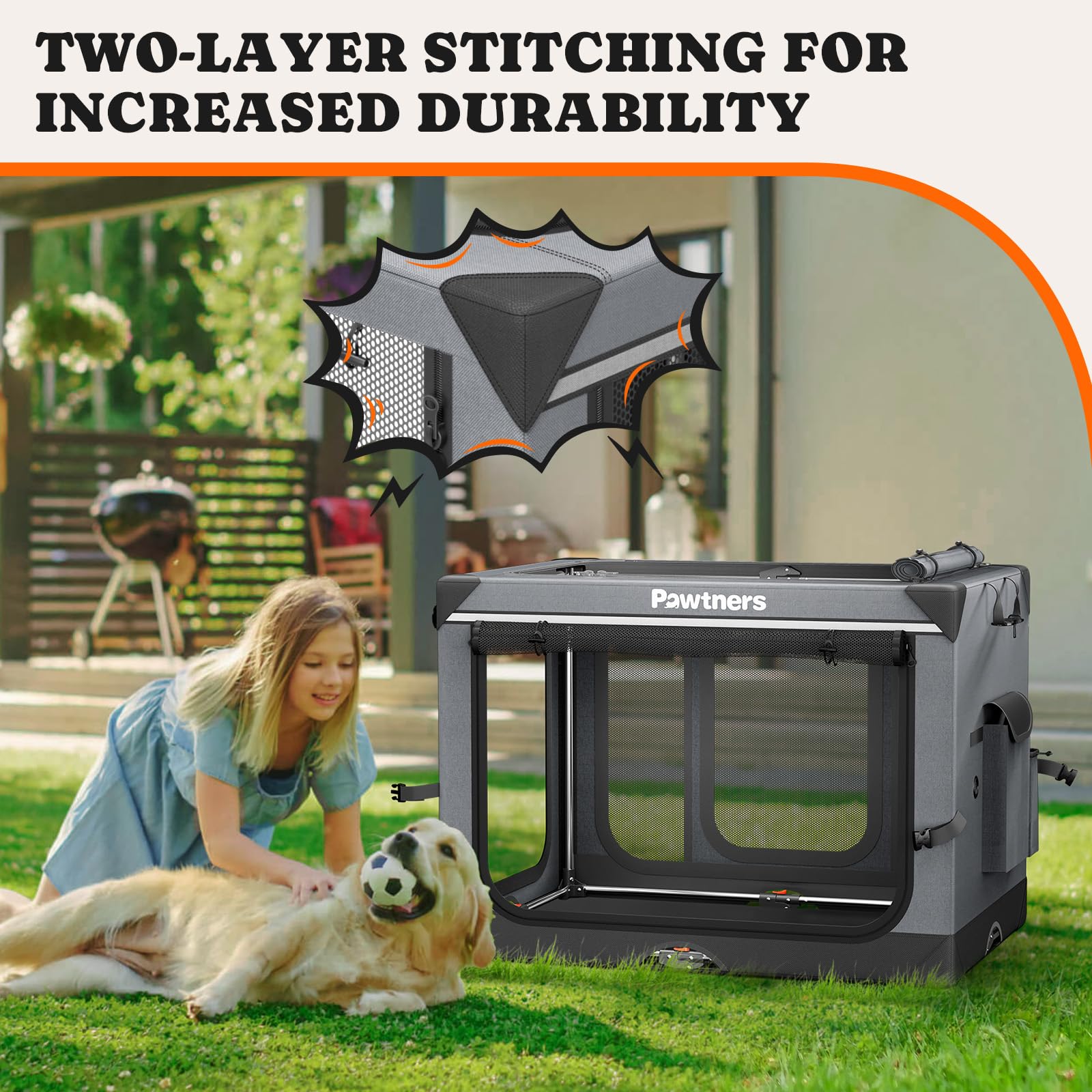 Collapsible Dog Crate: 42 Inch Foldable Soft Sided Dog Crate For Extra Large Dogs, Portable Dog Travel Kennel With Soft Mat For