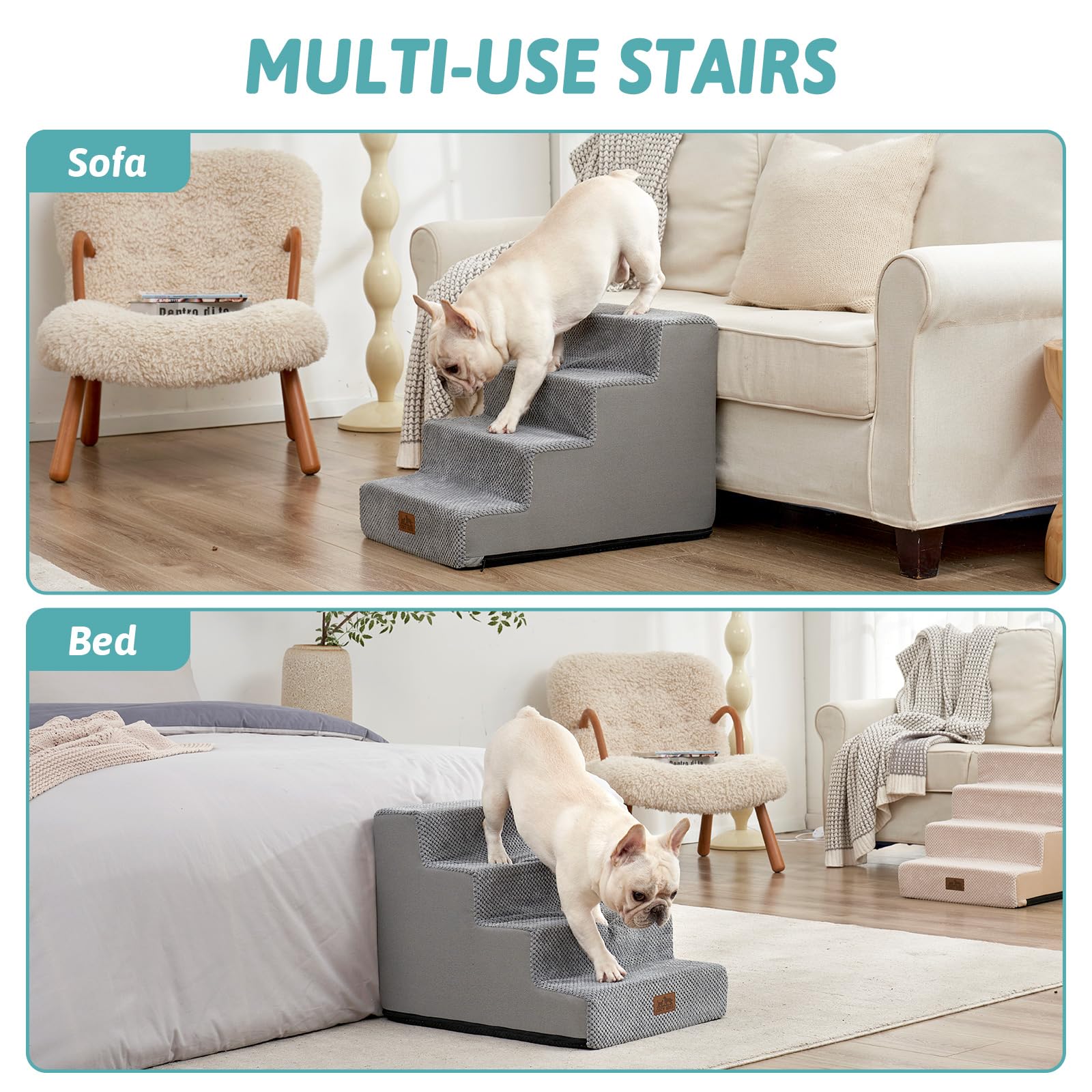 Cozy Kiss Dog Stairs For Small Dogs, 4 Tier Wider Pet Stairs For Couch And Beds, 17.7'' H Non-Slip Dog Steps For Old Cats, Puppy