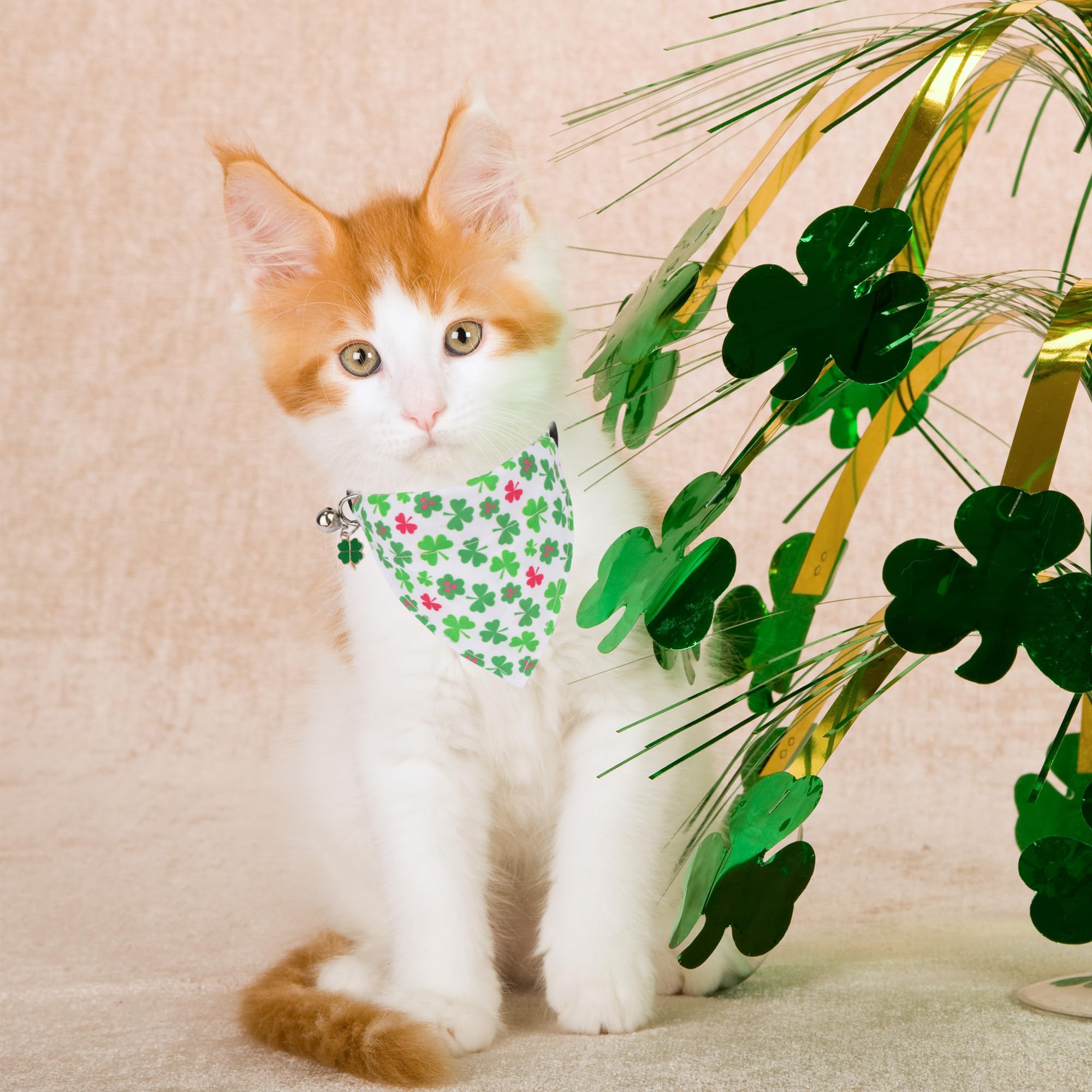 Adoggygo St. Patrick'S Day Cat Collars With Bandana Bell, 2 Pack Adjustable Cat Bandana Collar With Removable Scarf, Green Shamr