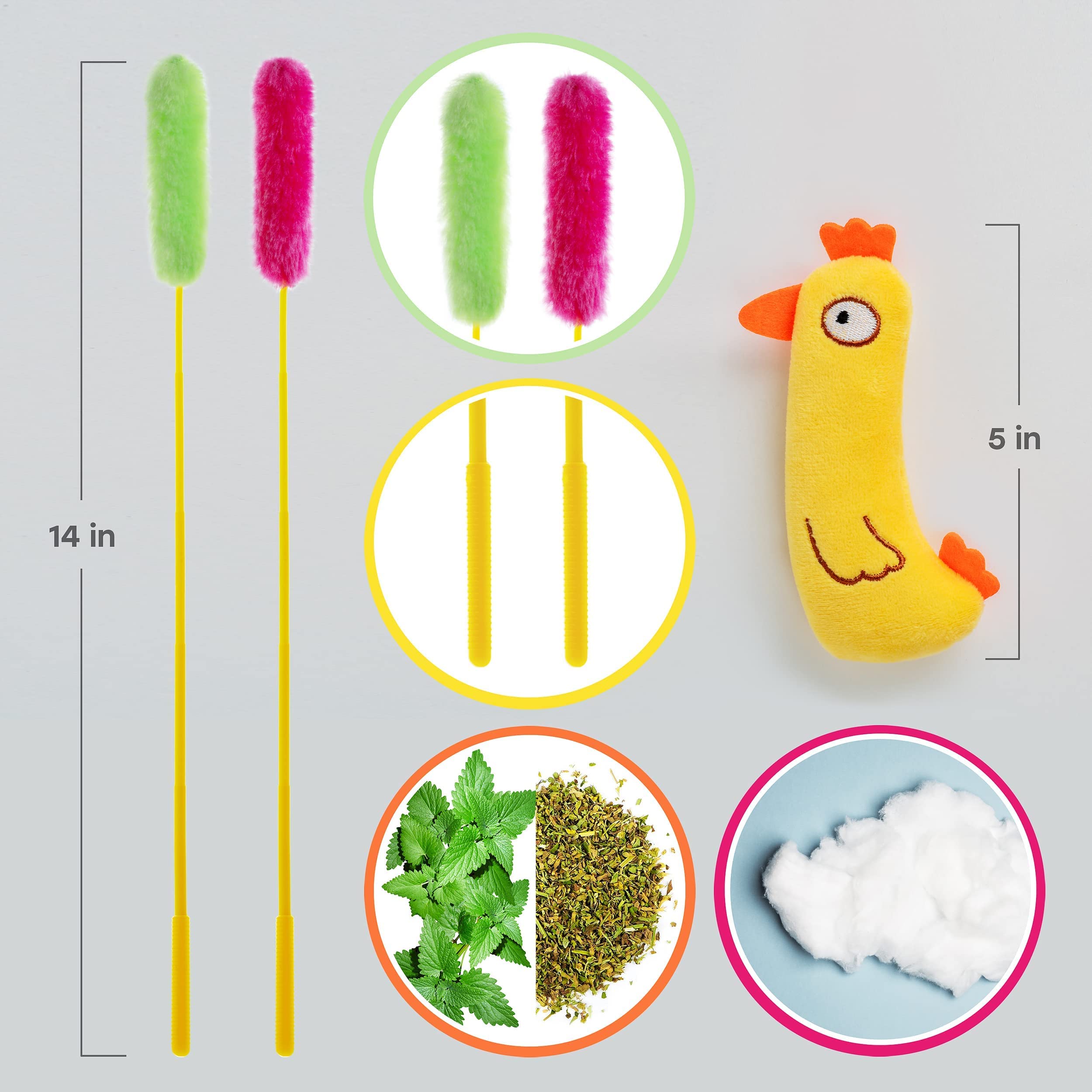 AlabongCat, Interactive Cat Toy, A Chicken Catnip Toy and Pink & Green Plush Cat Teaser Wand Toys - Funny, Entertaining, and Sti