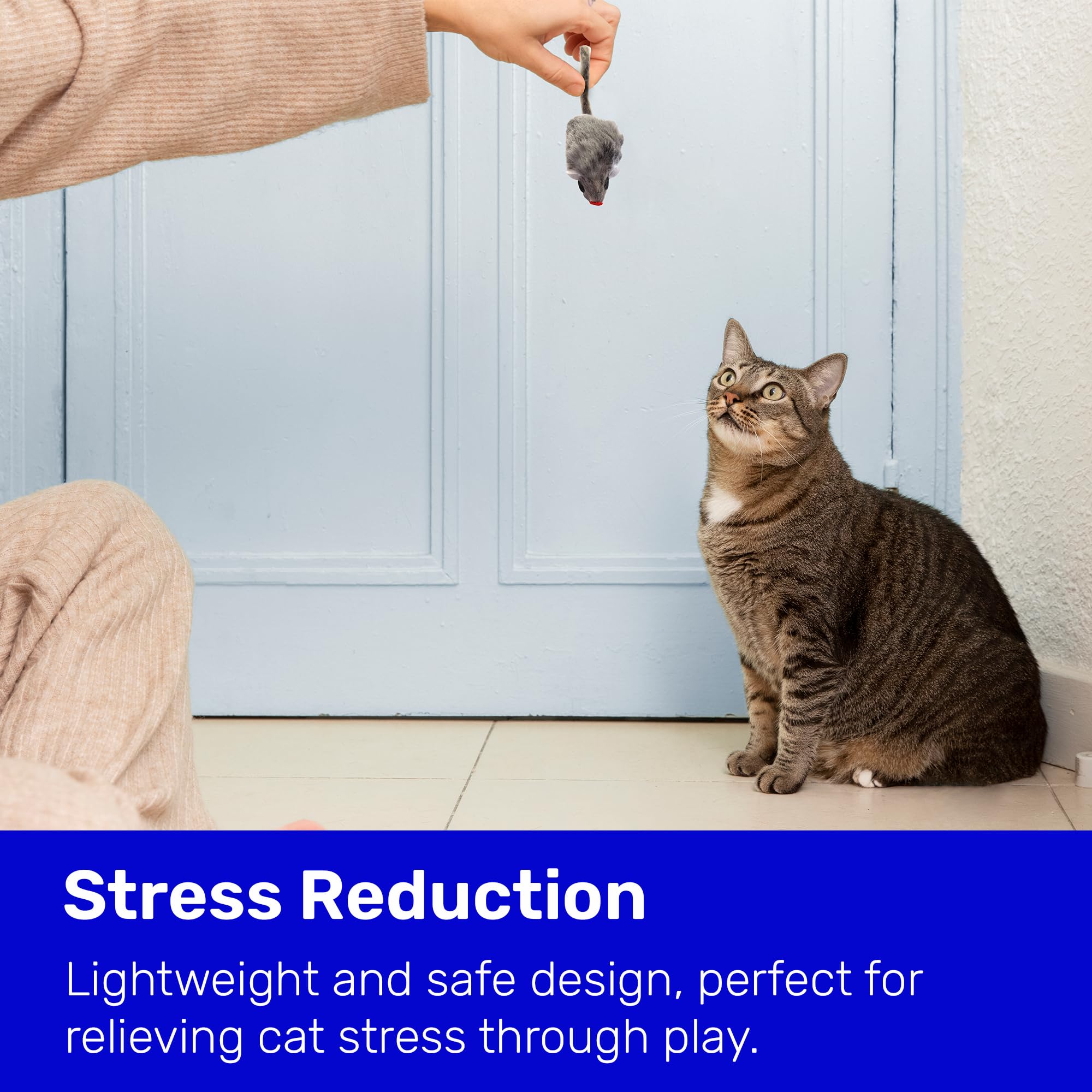 Real Rabbit Fur Mouse Cat Toy - Hard Body - Interactive Cat Toys, Real Fur Mice, 5 Pack Gray No Rattle