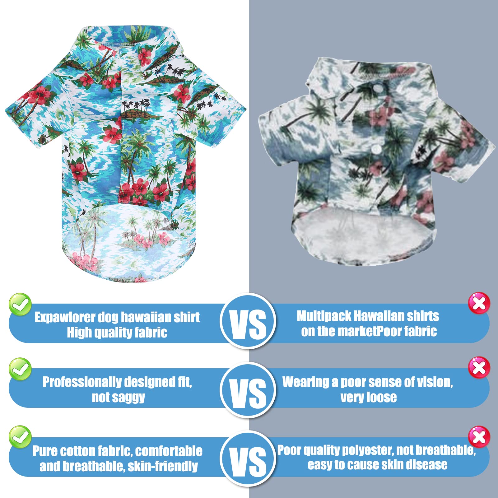 Expawlorer Dog Hawaiian Shirt - Dog Summer Clothes, Breathable Dog Polo T-Shirts With Floral And Sea Island Pattern,Puppy Outfit,Dog Shirt For Small Medium Large Dogs Boy And Girl In Hot Days