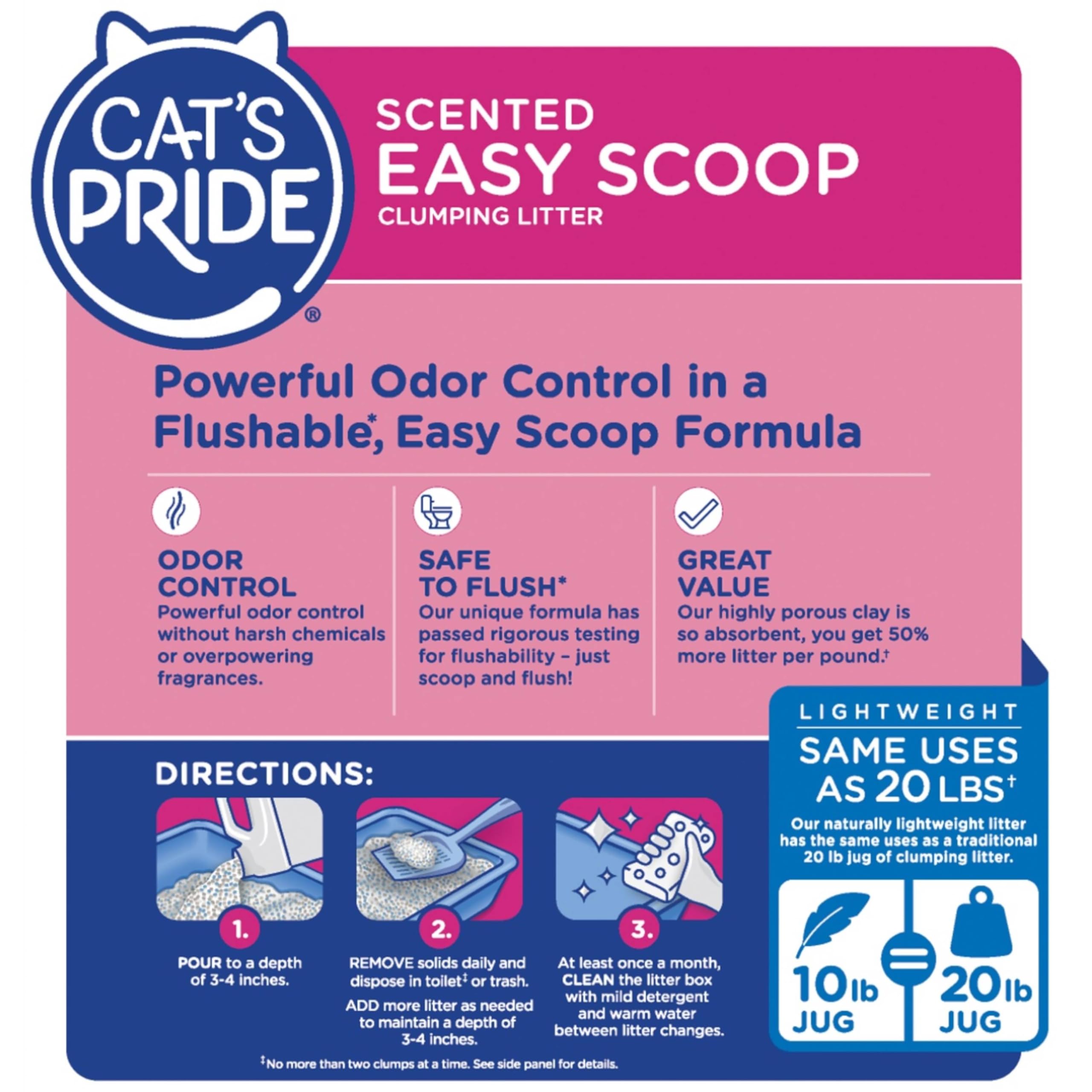 Cat's Pride Lightweight Clumping Litter: Easy Scoop - Powerful Odor Control - Scented, 10 Pounds