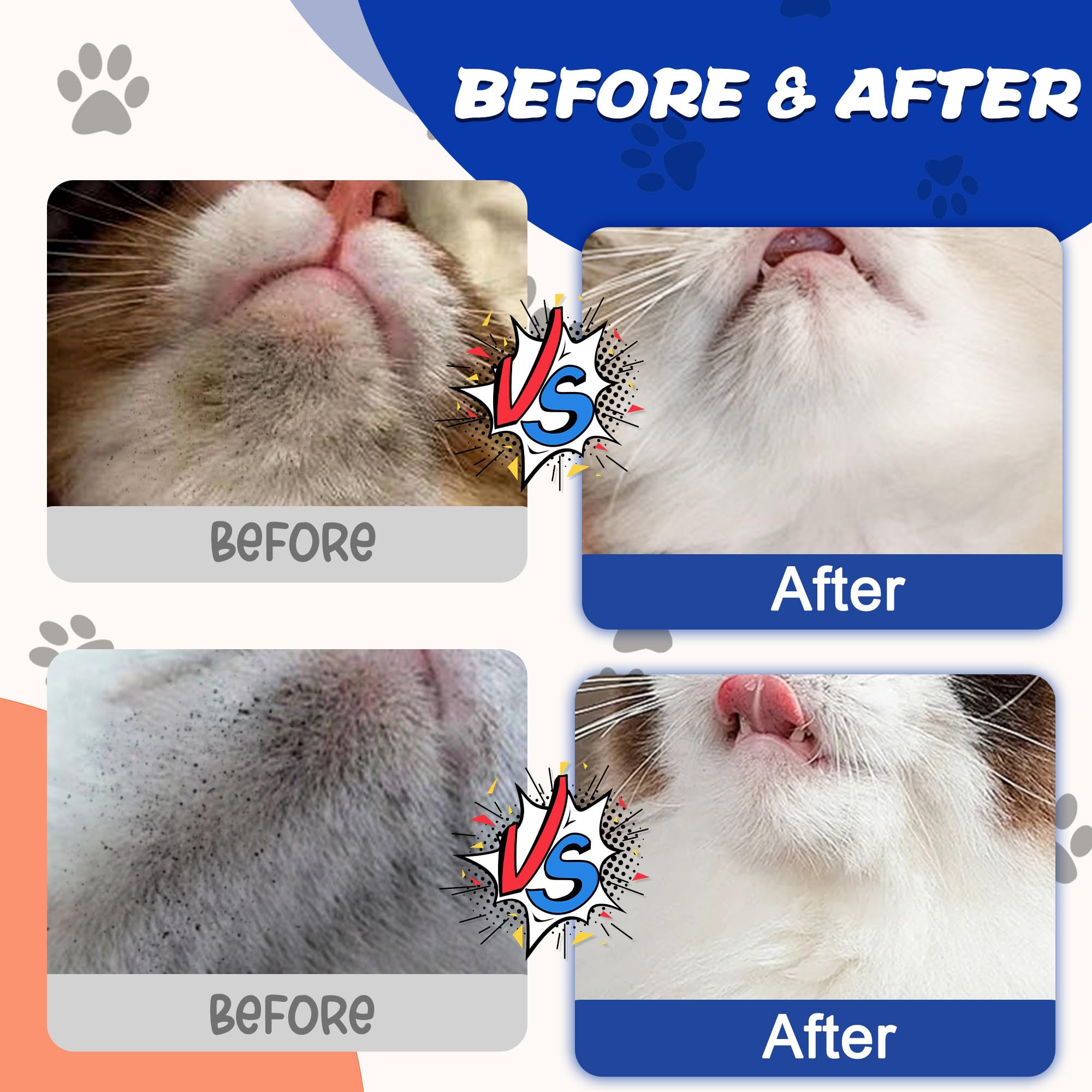 Accyoiu Cat Acne Chin Treatment, Cat Black Seed Cleaner, Improved Skin Health & Black Seeds Removal, 2-In-1 Wash & Brush, Sooth