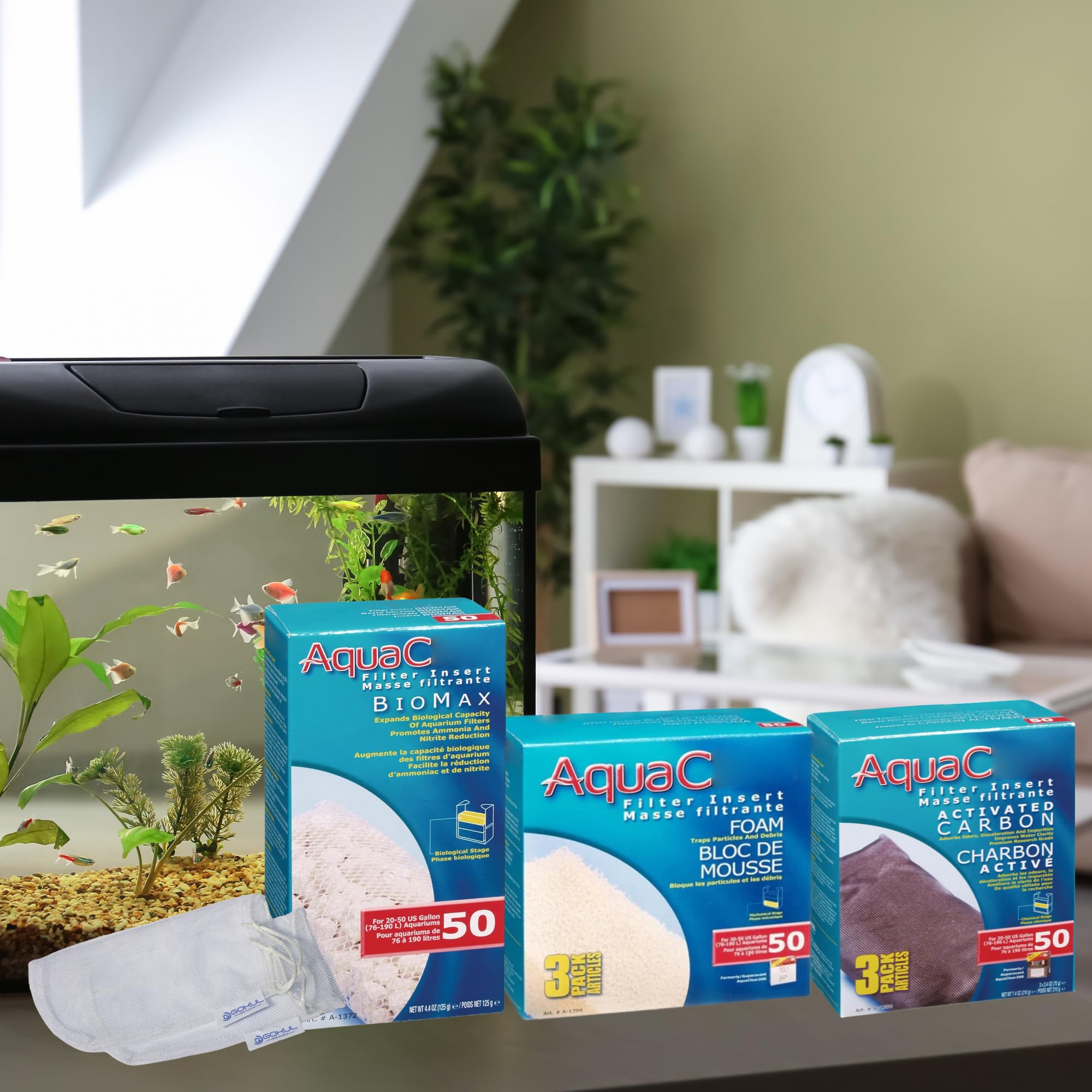 Gokul Brands Aquaclear 50 Hob Maintenance & Replacement Filter Media Kit, Including Gokul Brands Mesh Bags(Aquaclear Activated C