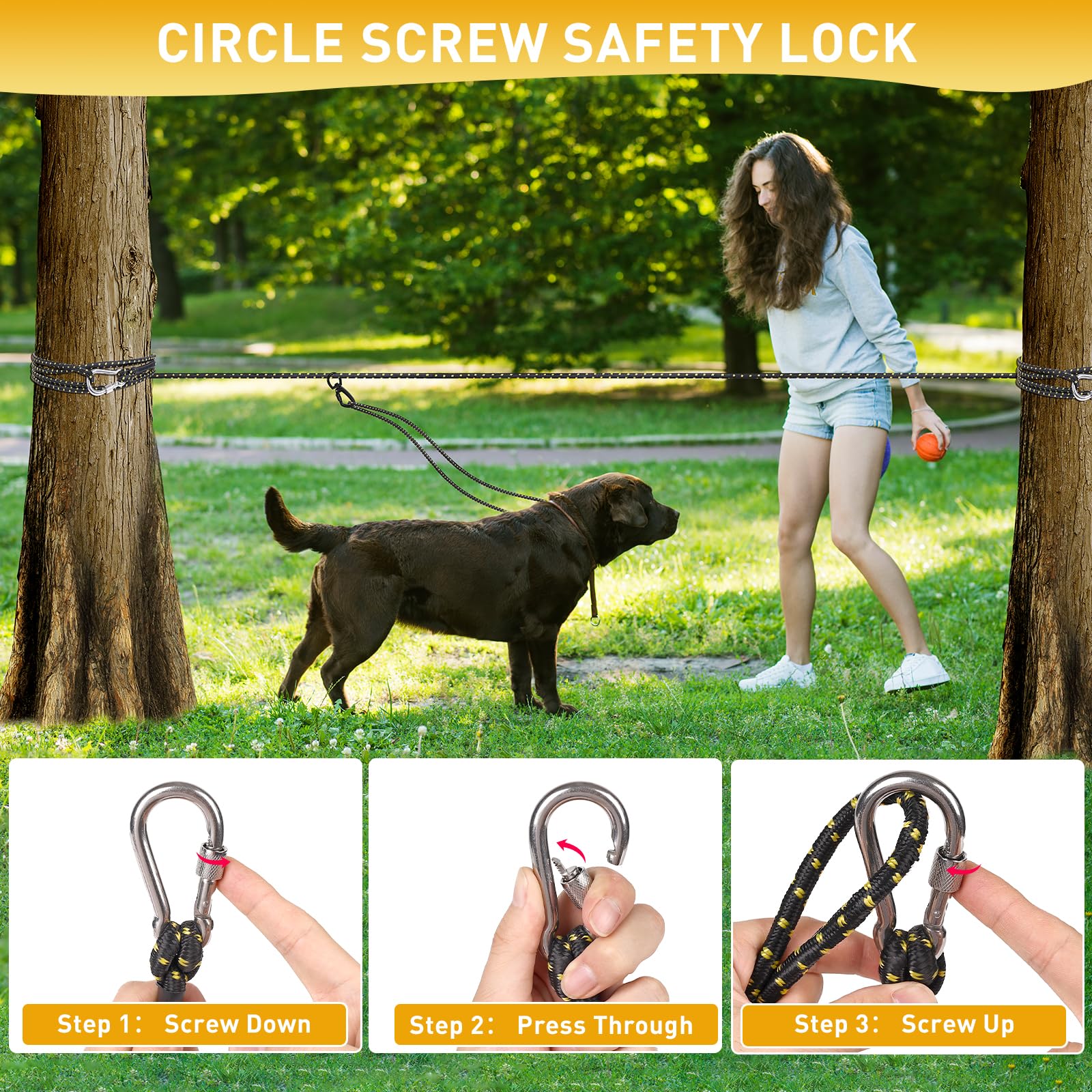 Dog Tie Out Cable For Camping 50Ft, Dog Runner For Yard Hold Up To 350Lbs, Portable Camping Essentials For Outside