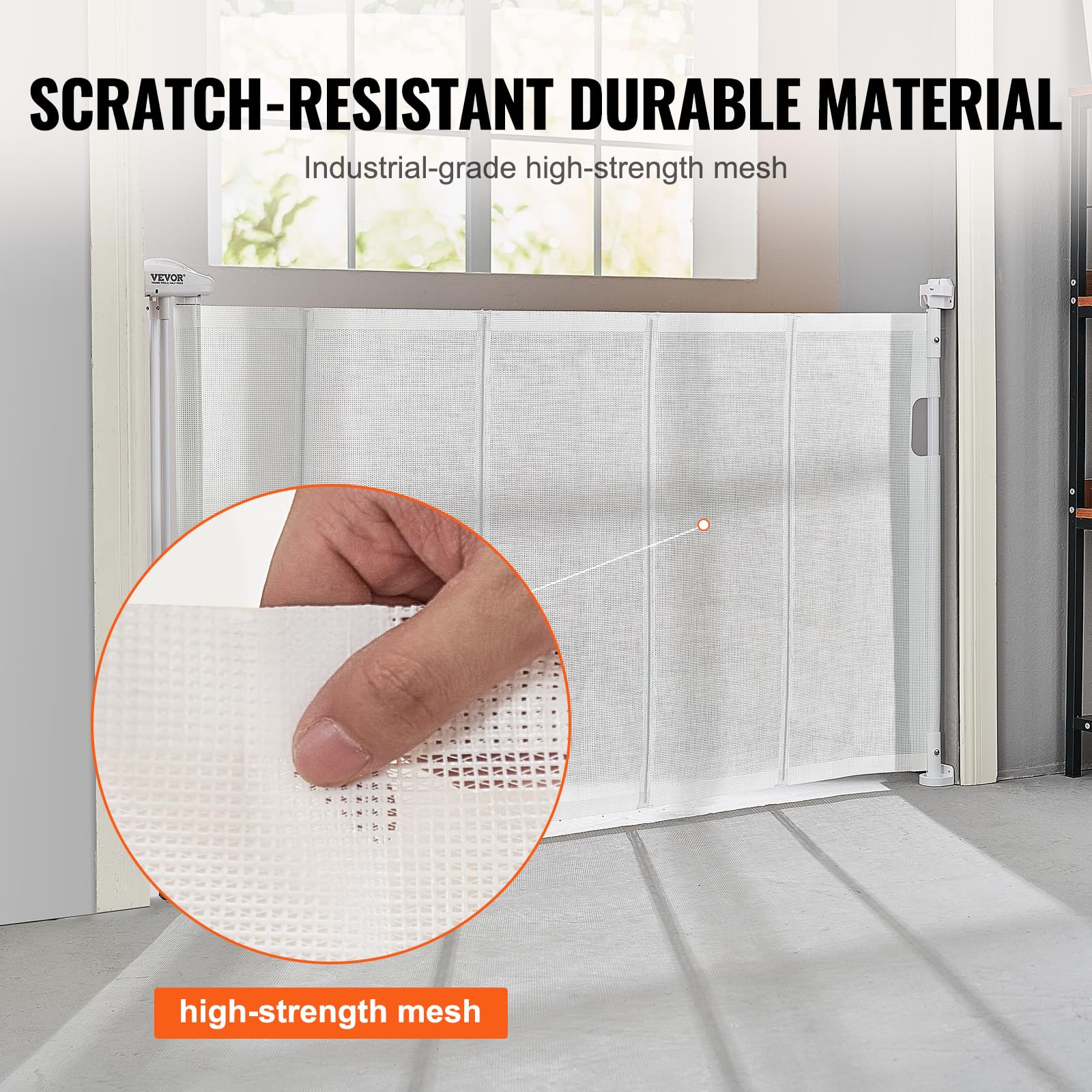 VEVOR Retractable Baby Gates for Stairs, Extends up to 60&quot; Wide, Mesh Dog Gate for The House, 34&quot; Tall Child Safety Gates for Doorways, Hallways, Wide Pet Gate, Cat Gate Indoor & Outdoor, White