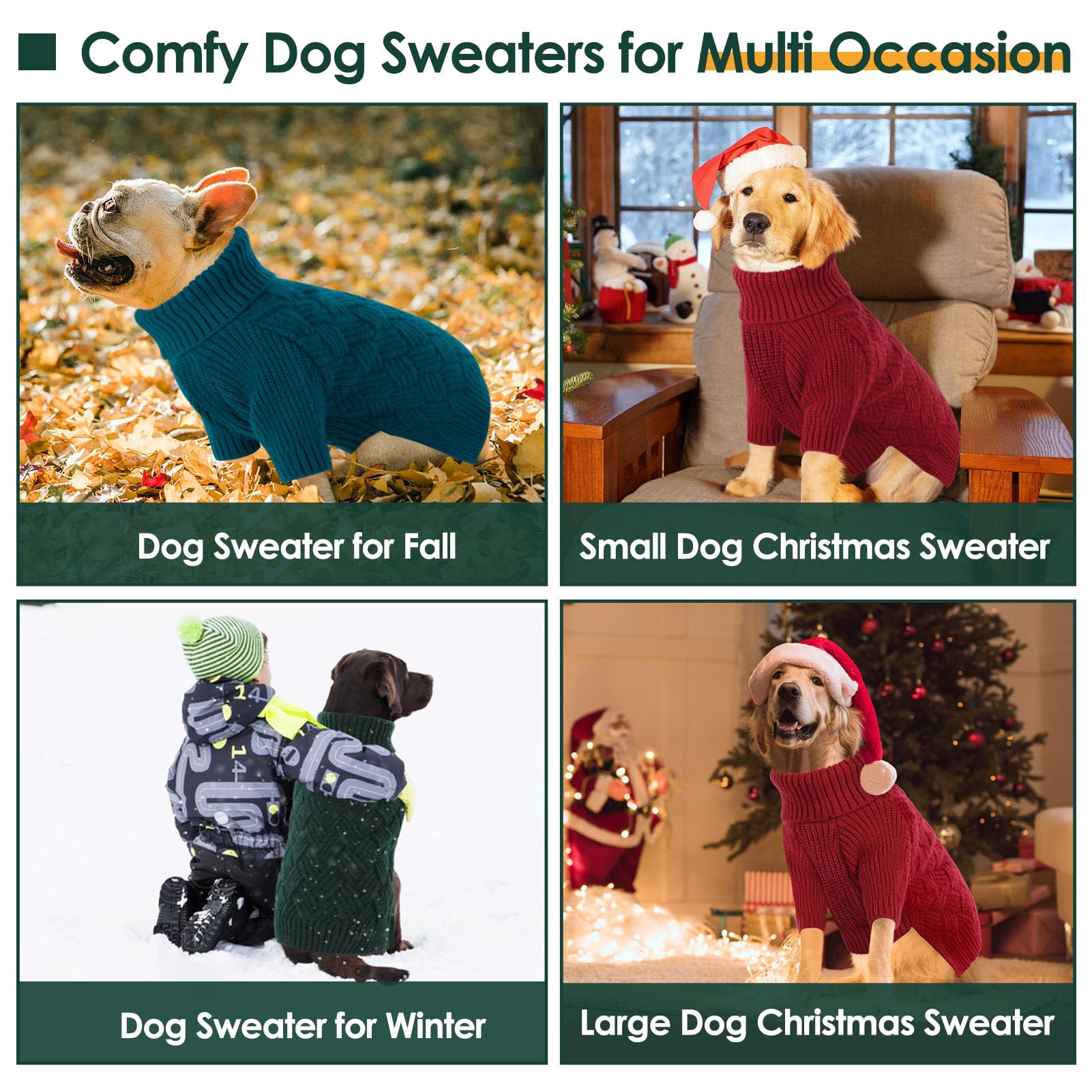 AOFITEE Dog Sweater - Warm Turtleneck Knitwear for Medium Dogs, Female & Male, Classic Halloween & Winter Designs for French Bul