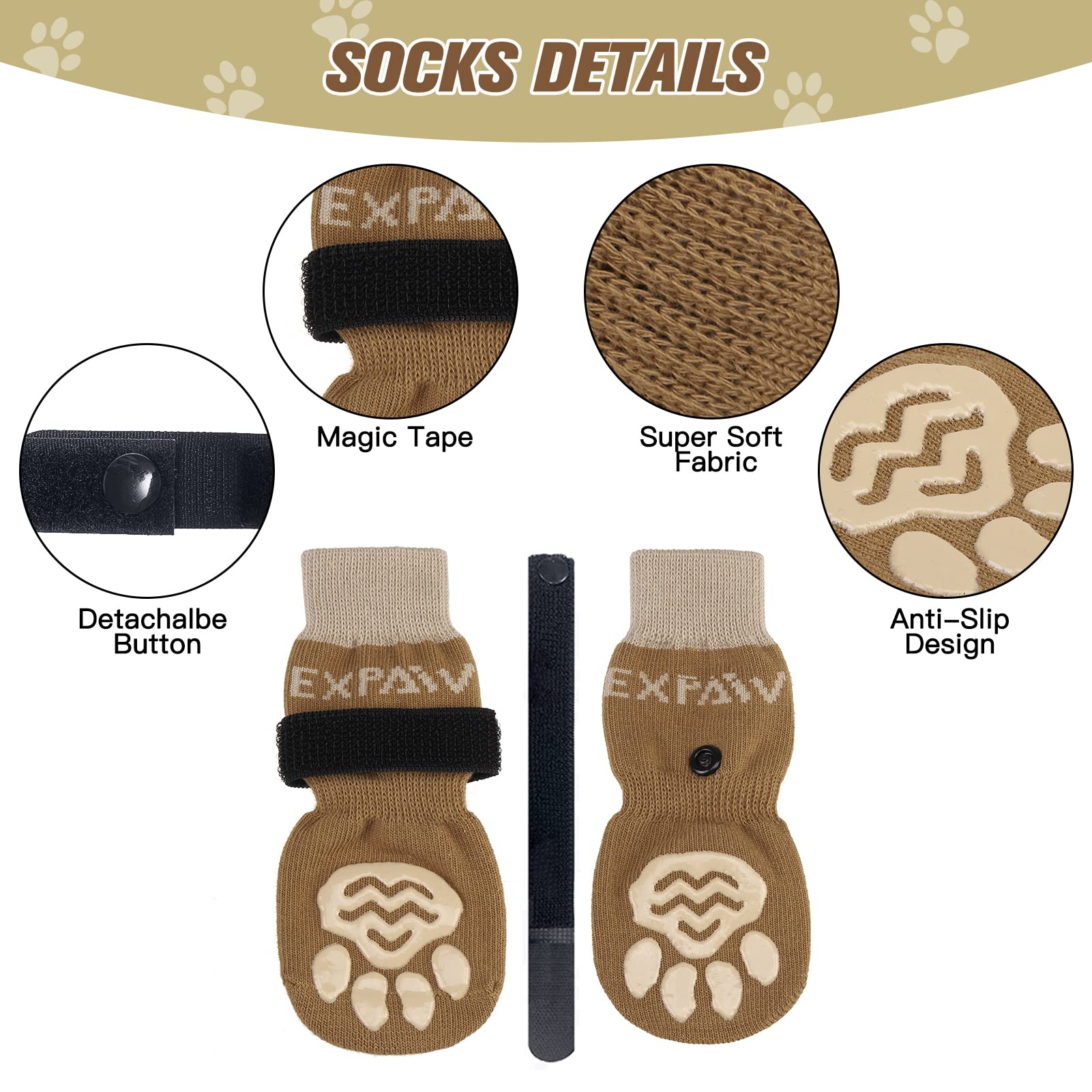 Expawlorer 6Pcs Anti-Slip Dog Socks To Prevent Licking Paws,Dog Shoes For Hot Pavement,Best Paw Protector Traction Control On Ha