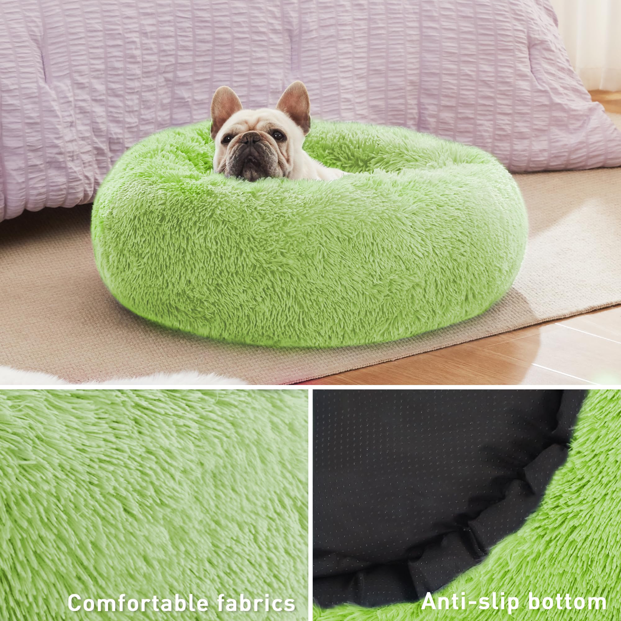 Love'S Cabin 20In Cat Beds For Indoor Cats - Cat Bed With Machine Washable, Waterproof Bottom - Light Green Fluffy Dog And Pet C