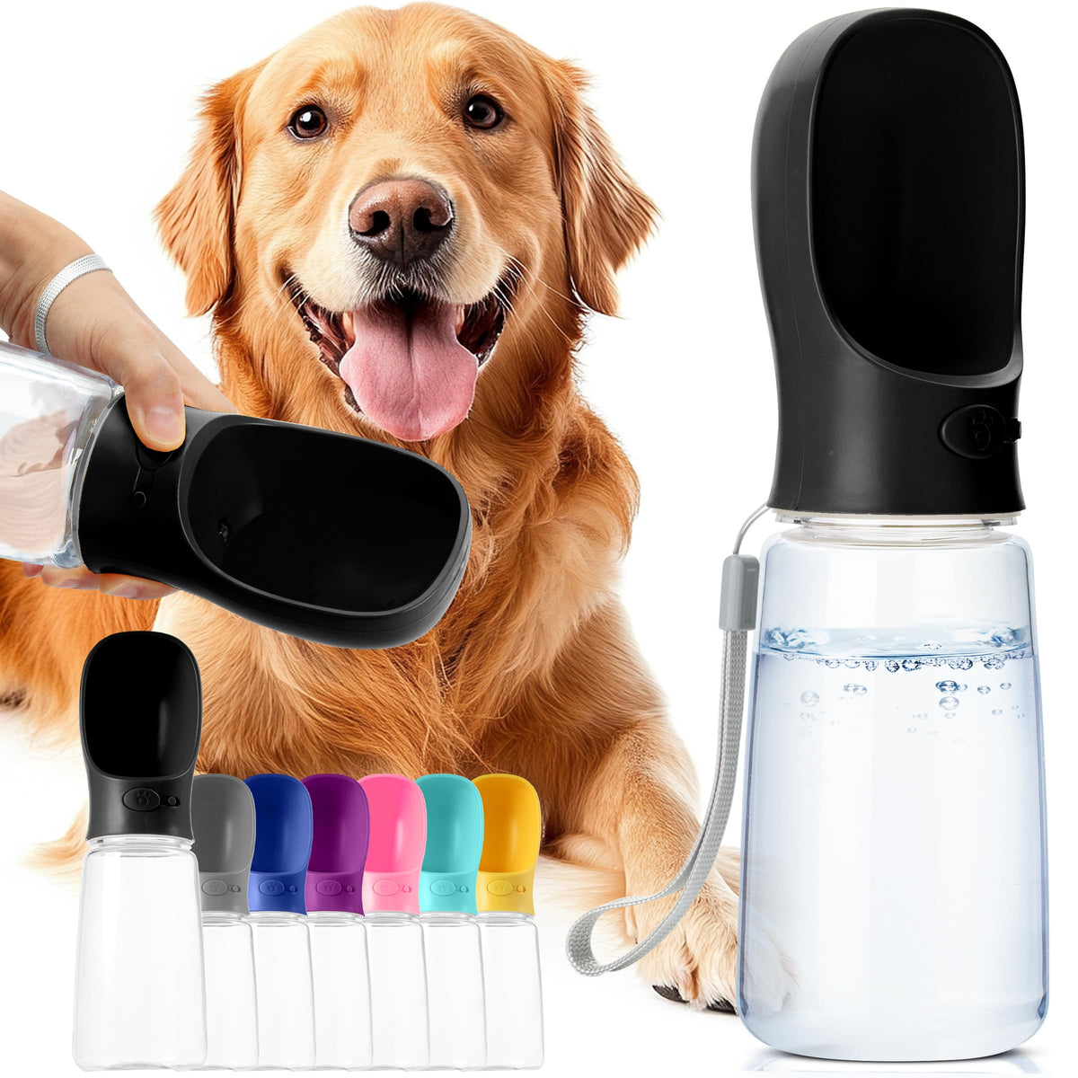 Mr. Pen- Dog Water Bottle, 19 oz, Large, Black, Portable Dog Water Bottle Dispenser, Dog Travel Water Bottle, Travel Dog Water B