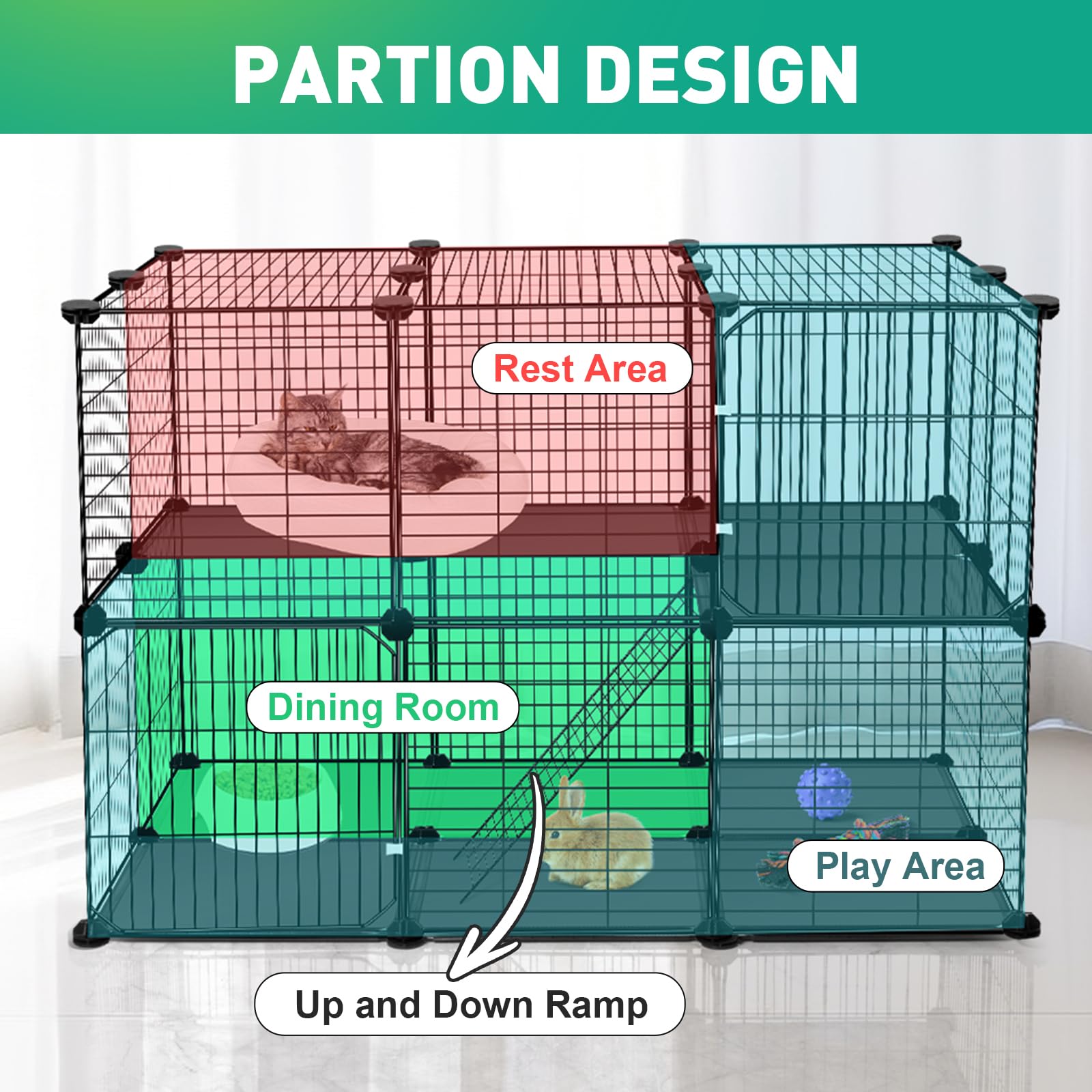 VISCOO 41 Panels Pet Playpen, Small Animal Playpen with 2 Doors, C&C Cage for Guinea Pigs, Rabbit, Bunny, Chicken, Hedgehogs, Pu