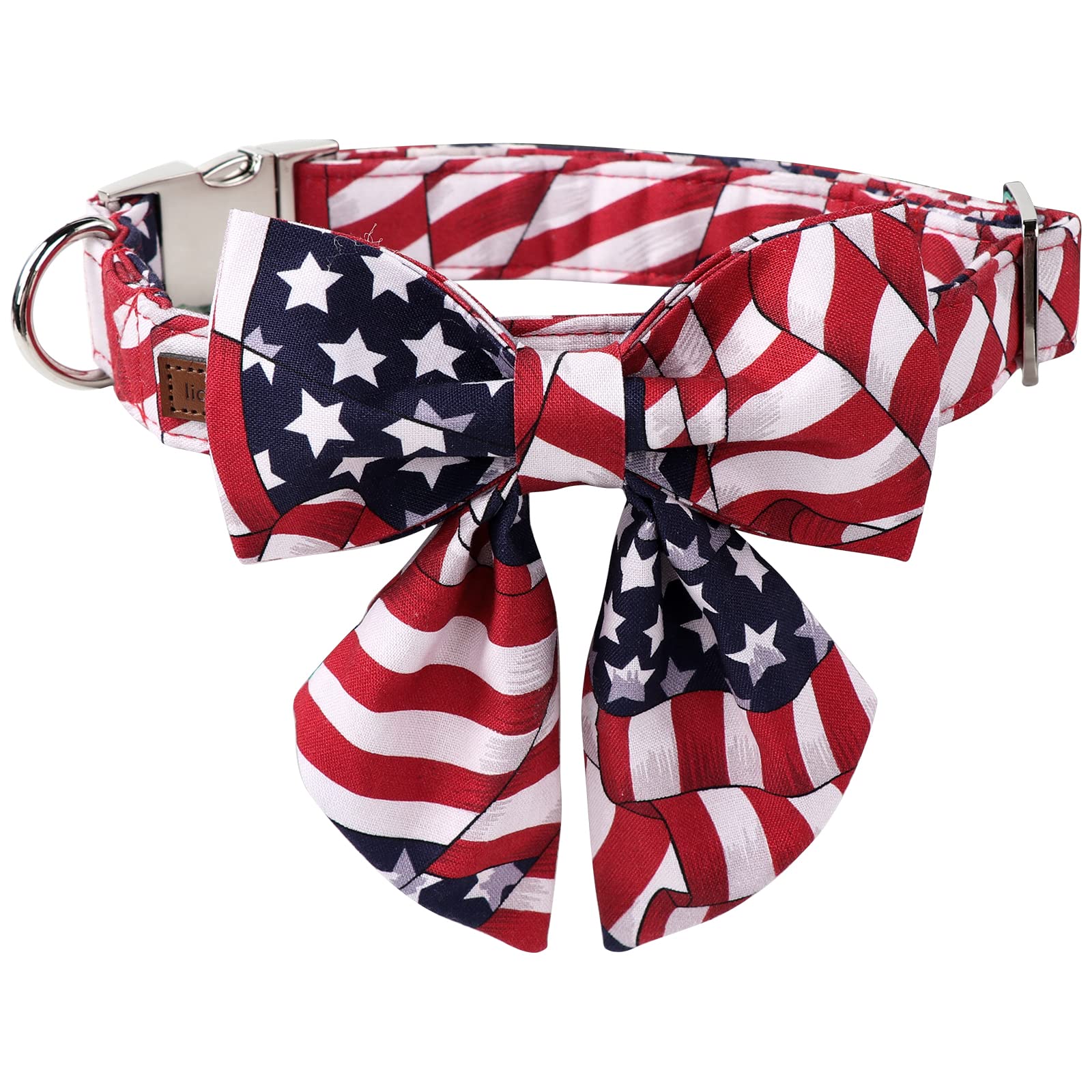 Lionet Paws Patriotic Dog Collar With Sailor Bow, 4Th Of July, Soft And Comfortable Adjustable American Flag Collar For Dogs, X-