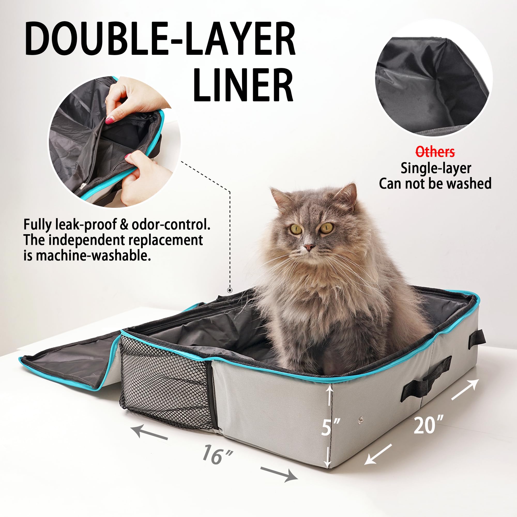 Petkaray Travel Litter Box, Cat Portable Litter Box, Foldable Travel Kit For Cats In Car, Includes Replacement Liner With Collap