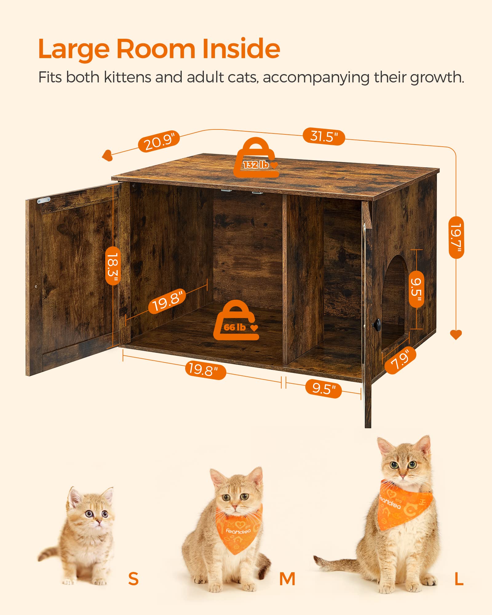 Feandrea Cat Litter Box Enclosure, Litter Box Furniture Hidden With Removable Divider, Indoor Cat House, End Table, 31.5 X 20.9
