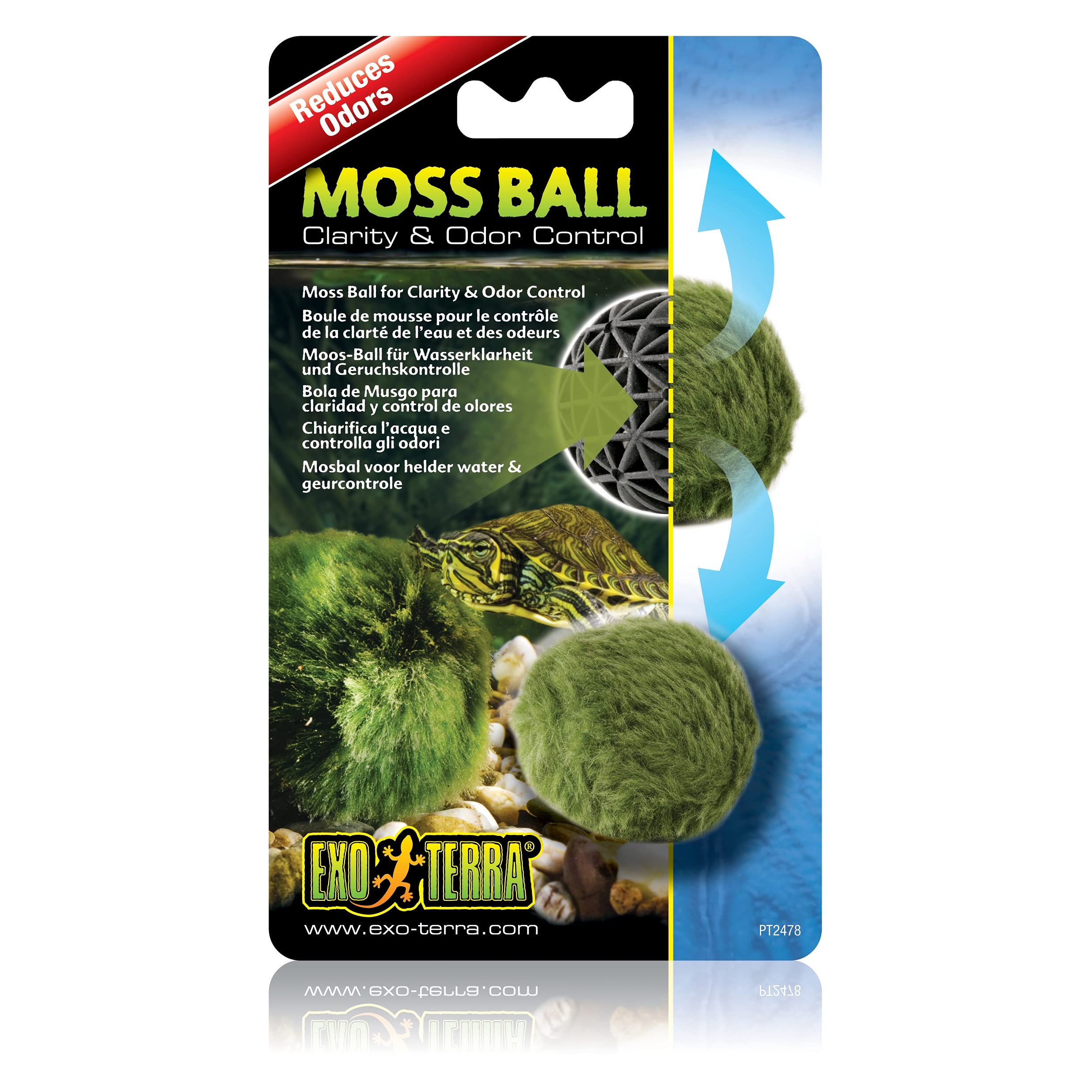 Exo Terra Moss Ball, Water Clarity And Odor Control For Aqua-Terrariums, Pt2478, Green