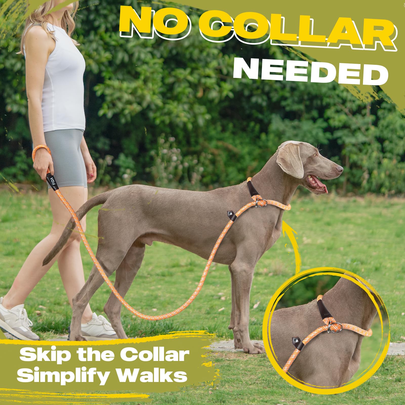 Fida Slip Leads For Dogs, 4 Ft X 1/2' Dog Leash Heavy Duty Comfortable Strong Rope Leash For Large, Medium Dogs, No Pull Pet Tr