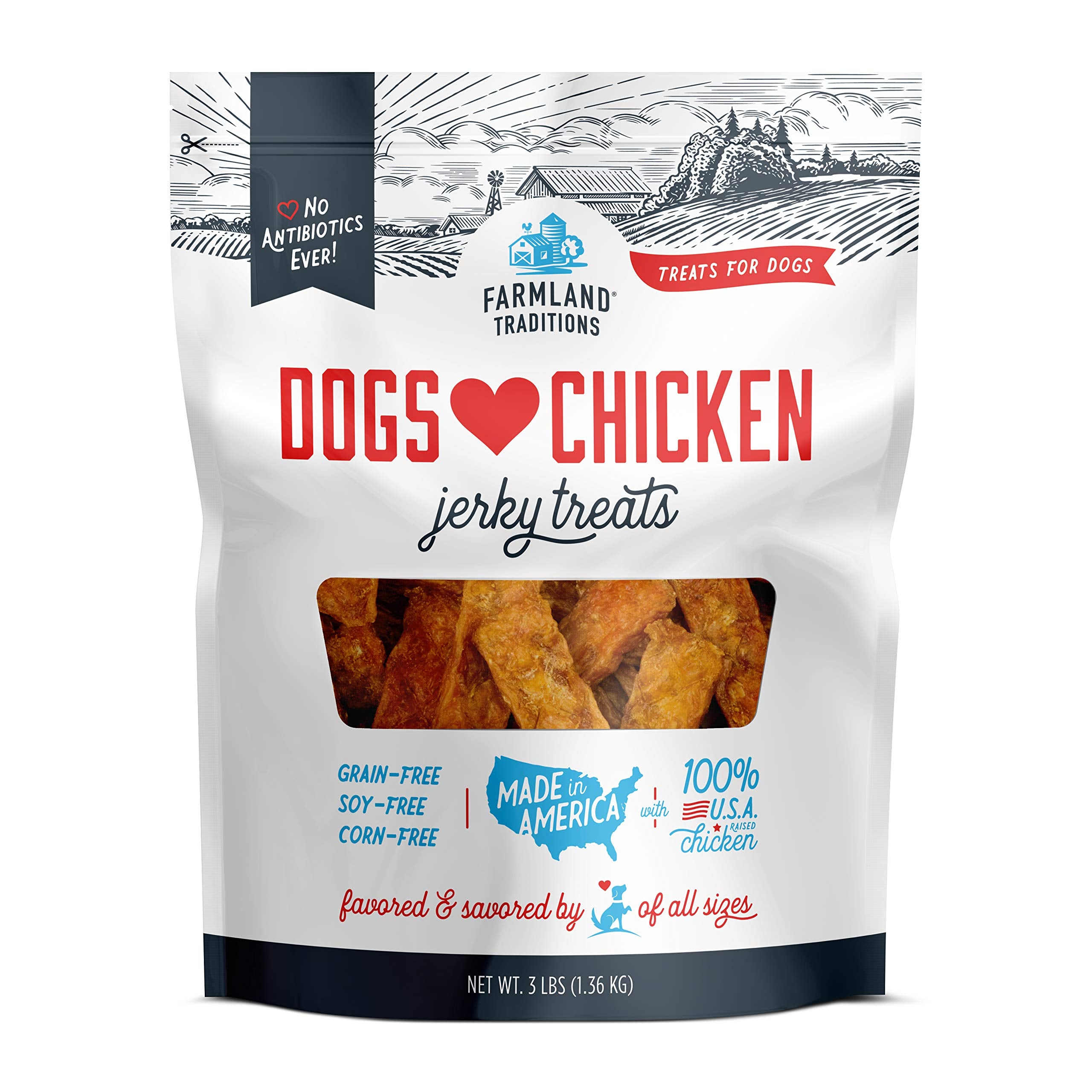 Farmland Traditions Dogs Love Chicken Premium Two Ingredients Jerky Treats for Dogs (3 lbs. No Antibiotics Ever USA Raised Chick