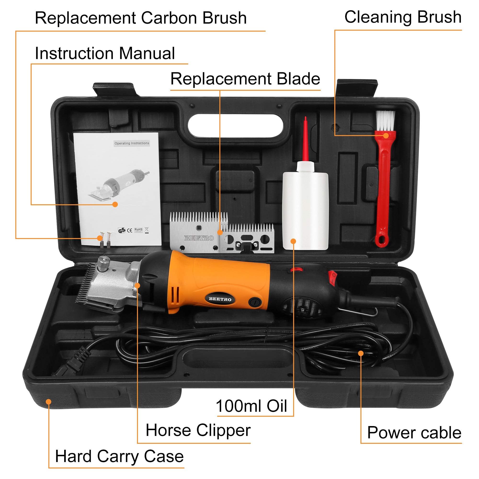 Beetro 500W Electric Professional Horse Shears, 6 Speeds Animal Grooming Clippers For Horse Equine Goat Pony Cattle, With An Ext