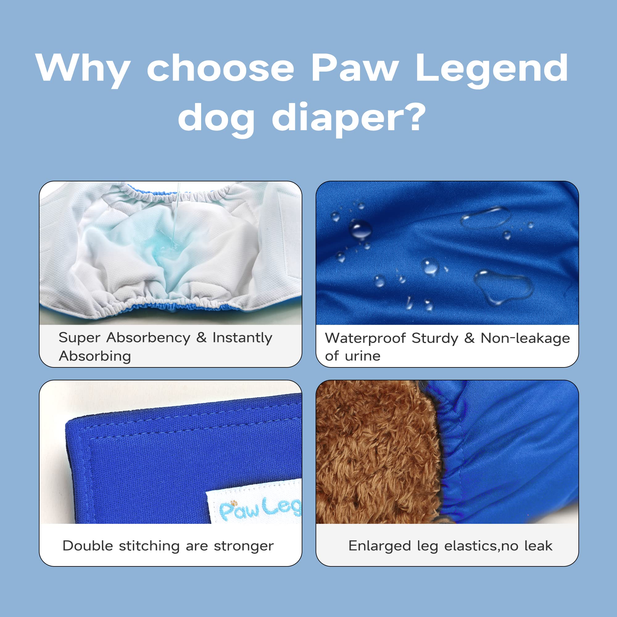 Paw Legend Washable Dog Belly Band Wrap Diapers For Male Dog | High Absorbing Puppy & Doggy Diapers Male (3 Pack,Blue,Aqua,Black,Xx-Large)