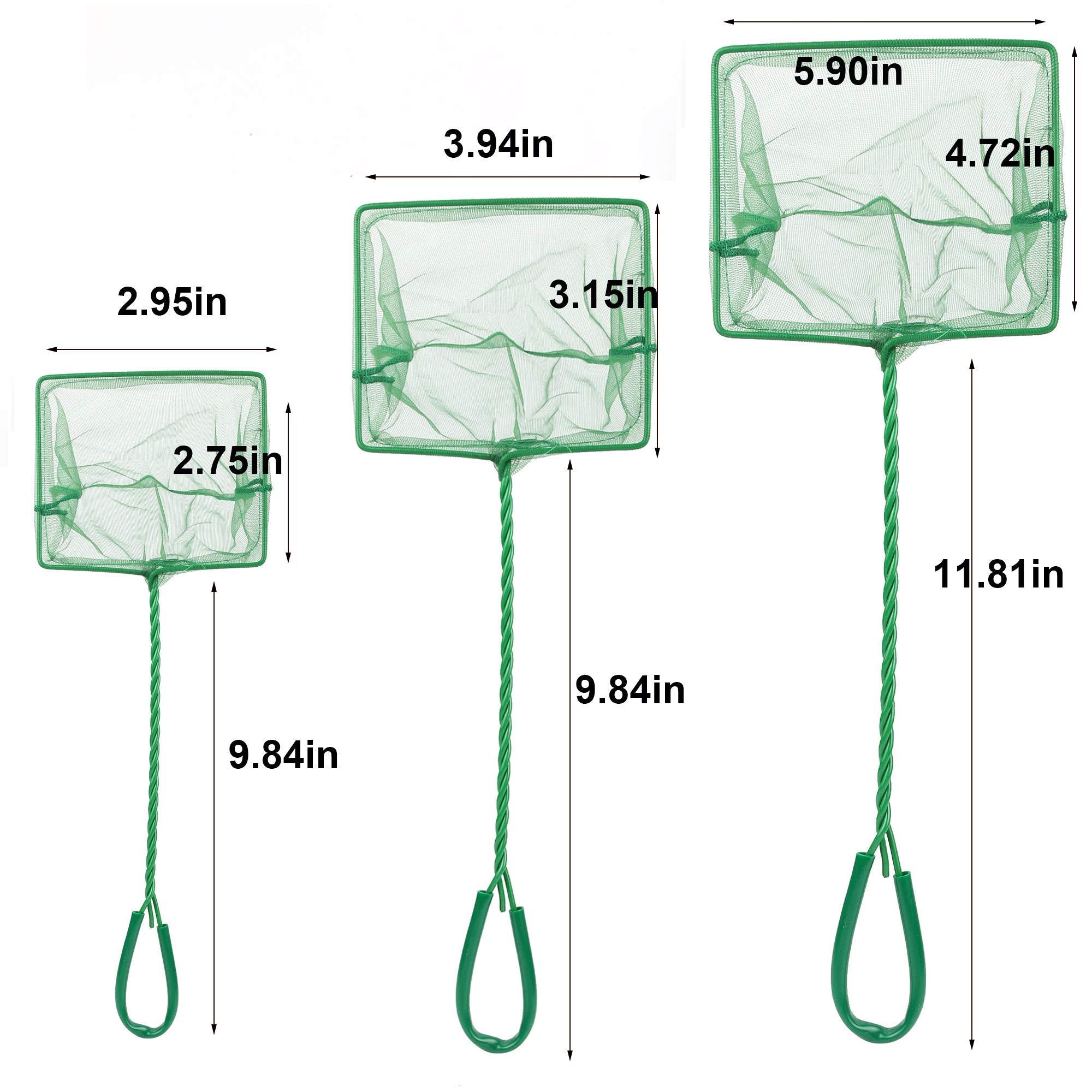 3in 4in 6in Aquarium Fish Net Fine Mesh Net Quick Catch Nets Nylon Fishing Nets with Long Plastic Handle for Fish Tank, Green