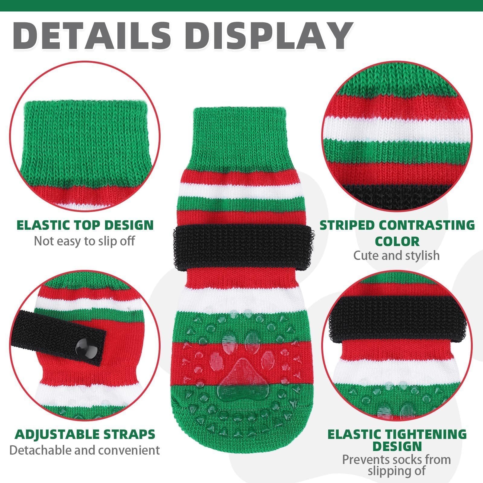 KOOLTAIL Anti Slip Dog Socks to Prevent Licking Paws with Grippers, 3 Pairs Dog Christmas Outfit Paw Protector, Double Sides Str