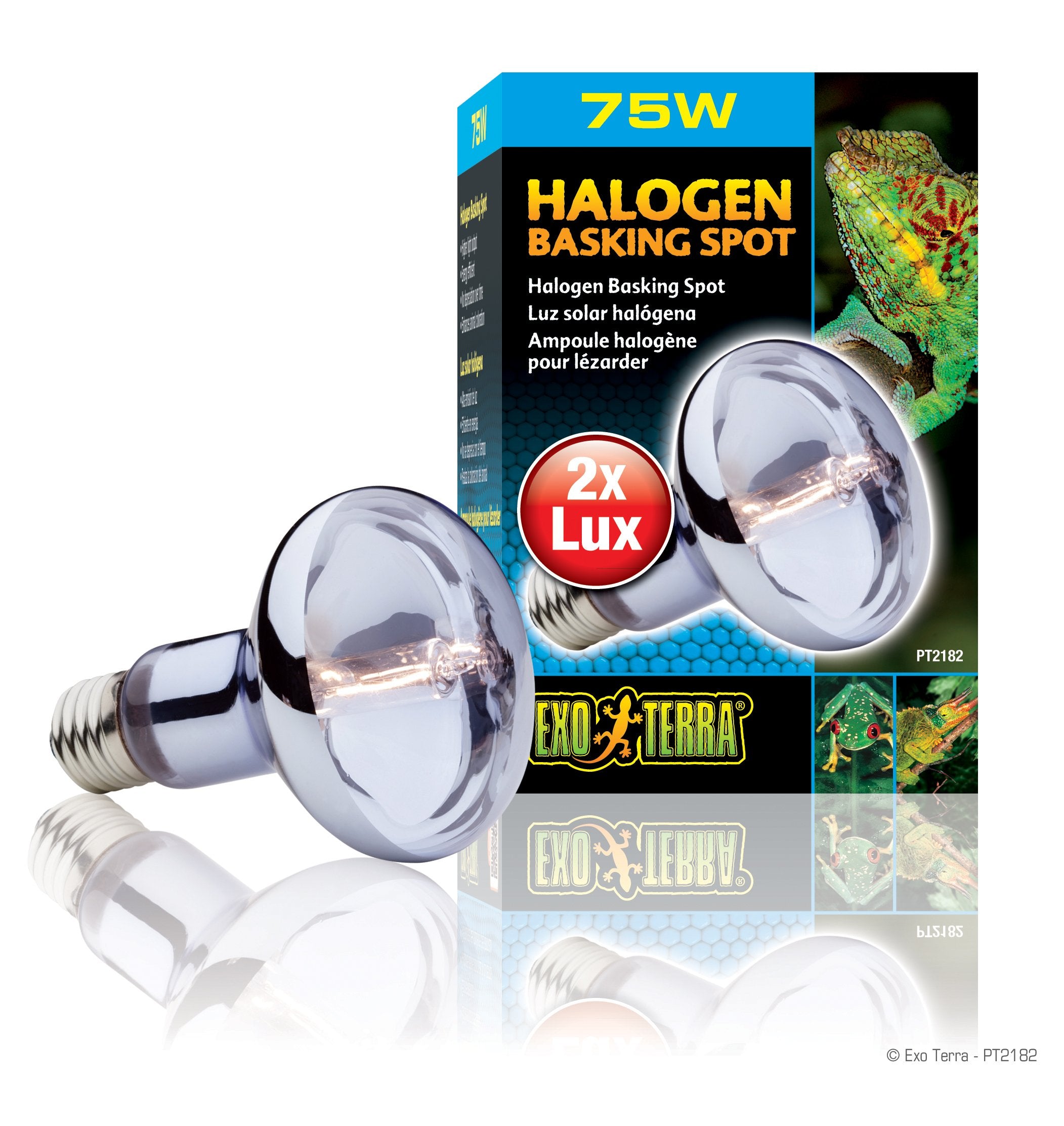 Exo Terra Sun Glo Halogen Basking Spot Lamp - 75W Reptile Light Bulb, Broad Spectrum Daylight, Enhances Coloration, Promotes Hea
