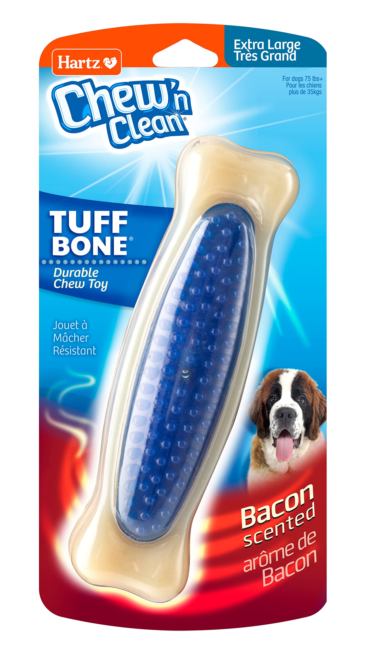 Hartz Chew 'N Clean Tuff Bone Bacon Scented Dental Dog Chew Toy - Extra Large