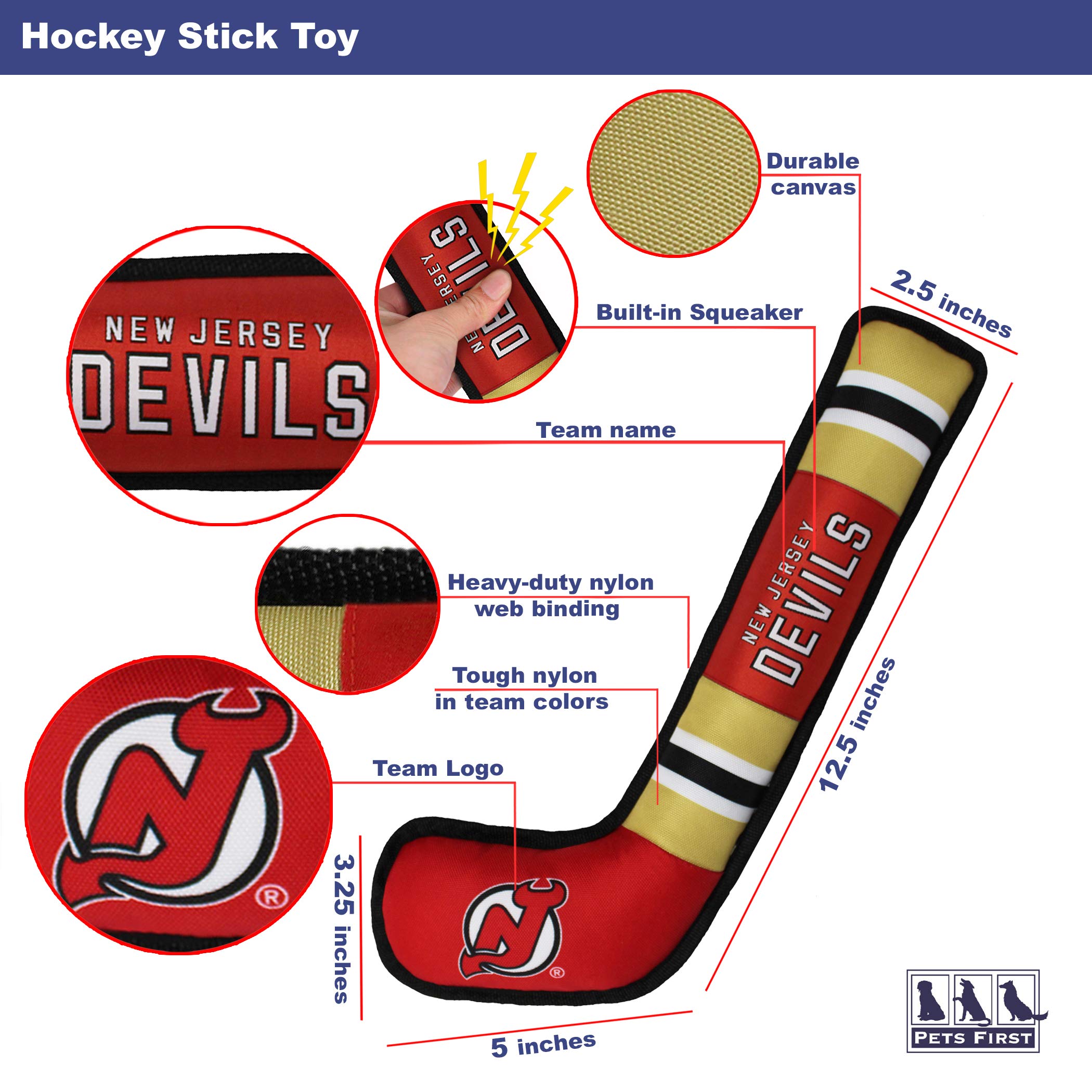 Pets First Nhl New Jersey Devils Stick Toy For Dogs & Cats. Play Hockey With Your Pet With This Licensed Dog Tough Toy Reward! 1