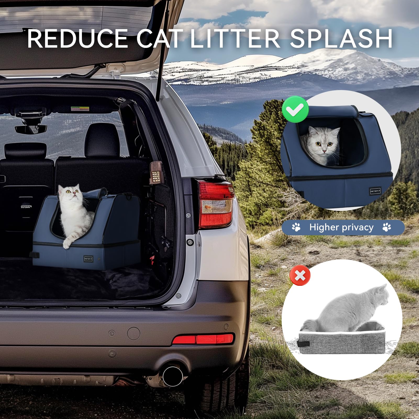 Petsfit Travel Litter Box For Cats - Removable 2-Layer Leak-Proof Lining, Scratch-Resistant Fabric With Sturdy Support Frame, Ca