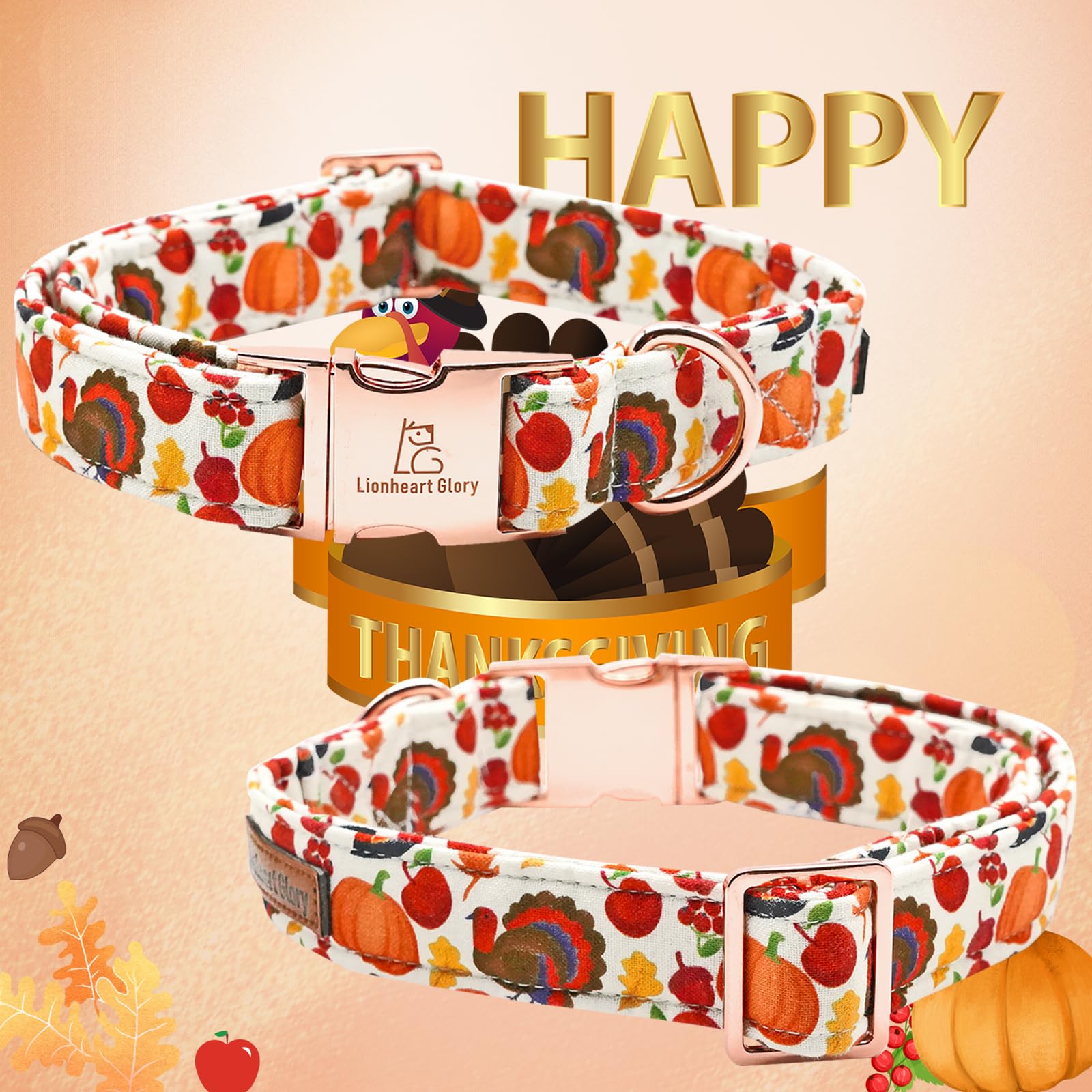 Lionheart Glory Thanksgiving Turkey Dog Collar For Small Dogs - Holiday Pet Gift For Girls Or Boys