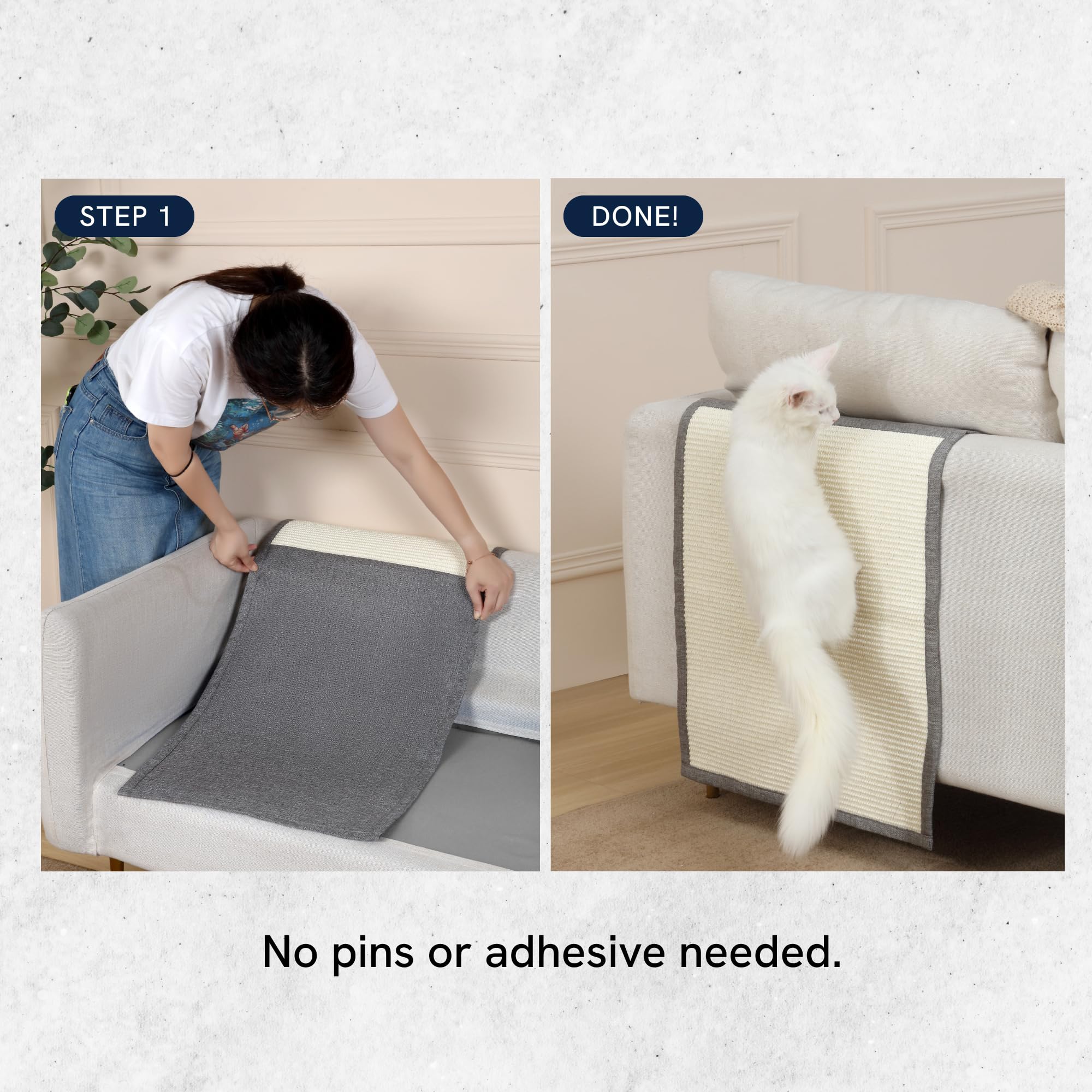 Panther Armor Sisal Cat Scratcher - Grey Back Rest Furniture Protector, Strong Sisal Sofa Scratching Pads