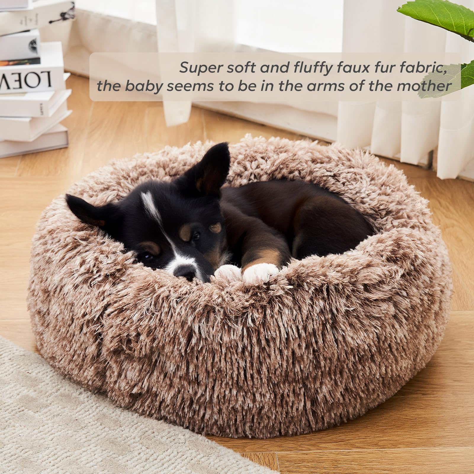 Olaphum Calming Cat Beds For Indoor Cats, Extra Small Dog Bed Washable, Anti-Anxiety Donut Fluffy Plush Faux Fur Pet Bed, Fits U