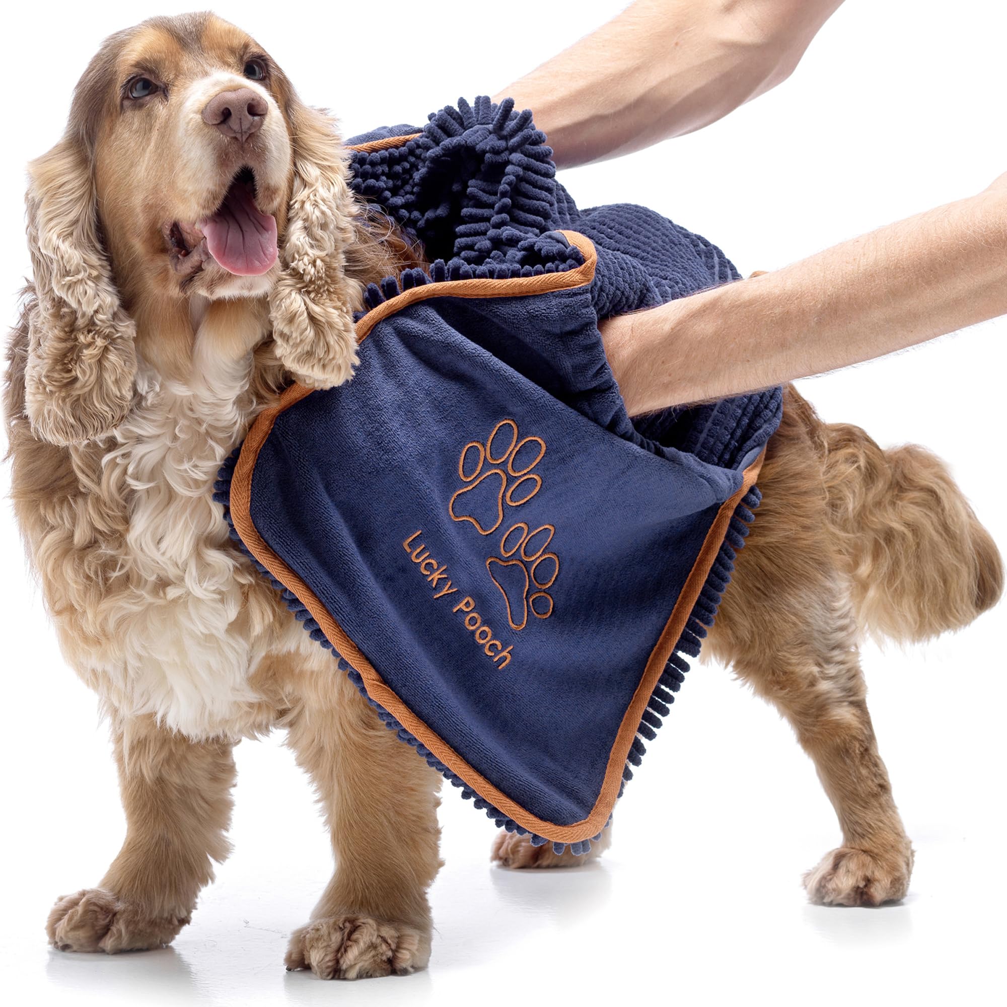 Lucky Pooch Super Absorbent Shammy Dog Towel - Luxuriously Soft Hand Pockets - 34.5x12.5in - Quick Drying Microfiber Dog Bath To